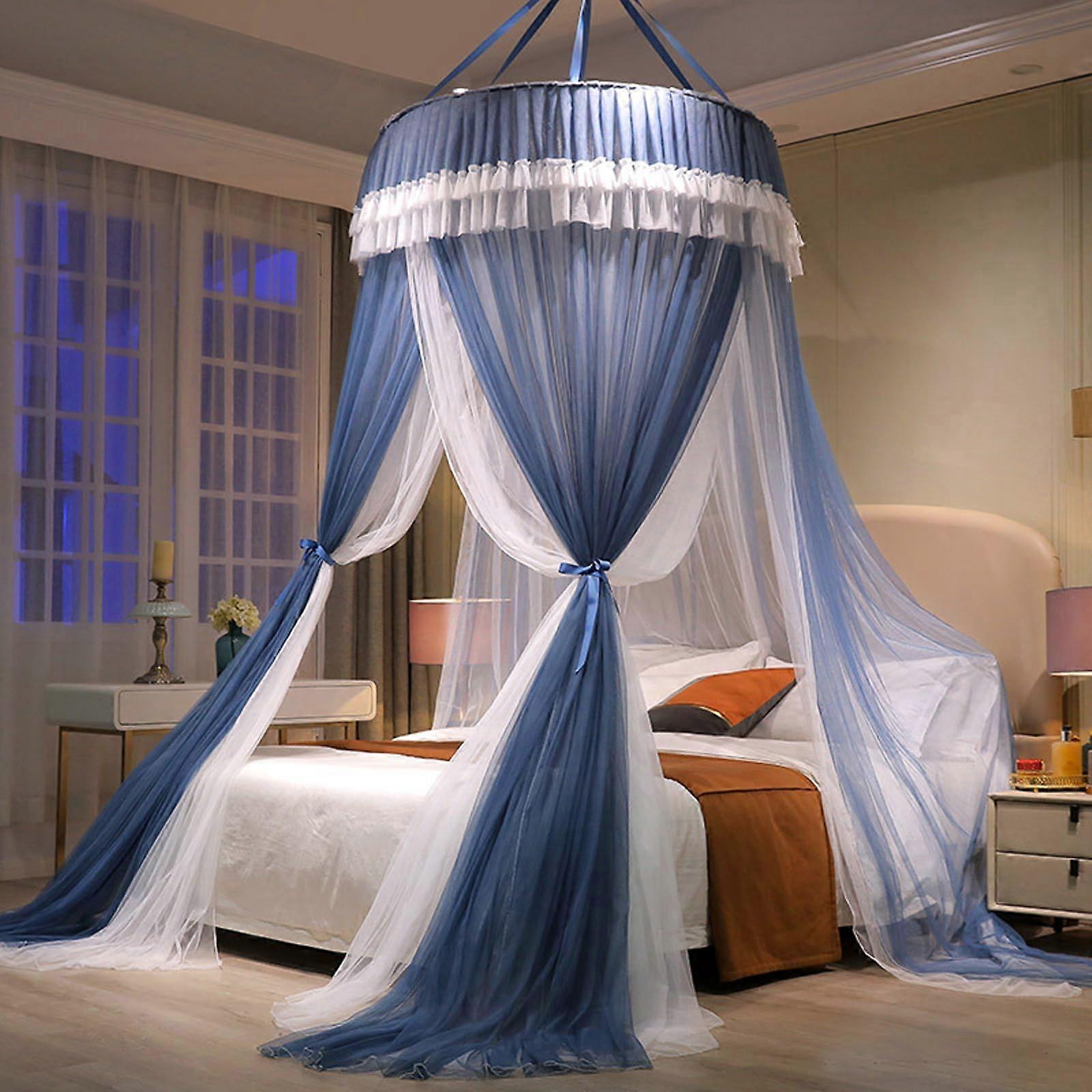 Mosquito Net Bed, Large Travel Bed Canopy for Double/Single Bed (Blue)