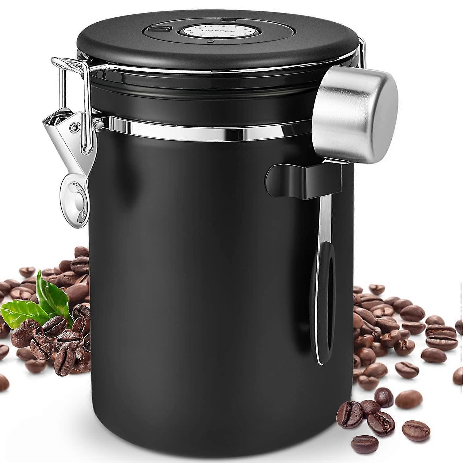 Airtight Stainless Steel Coffee Canister 1.8L Vacuum Seal Bean Container With Stainless Spoon For Tea, Nuts & Cocoa