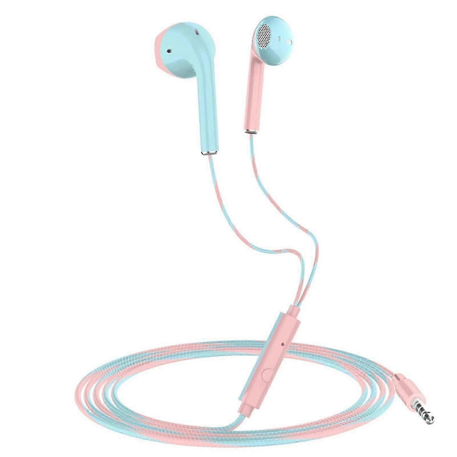 Wired Earbuds Stereo Effect with Microphone HiFi Sound Flat Ear Anti-interference Music Player Macaroon Color 3.5mm In-ear Headphone Phone Accessory