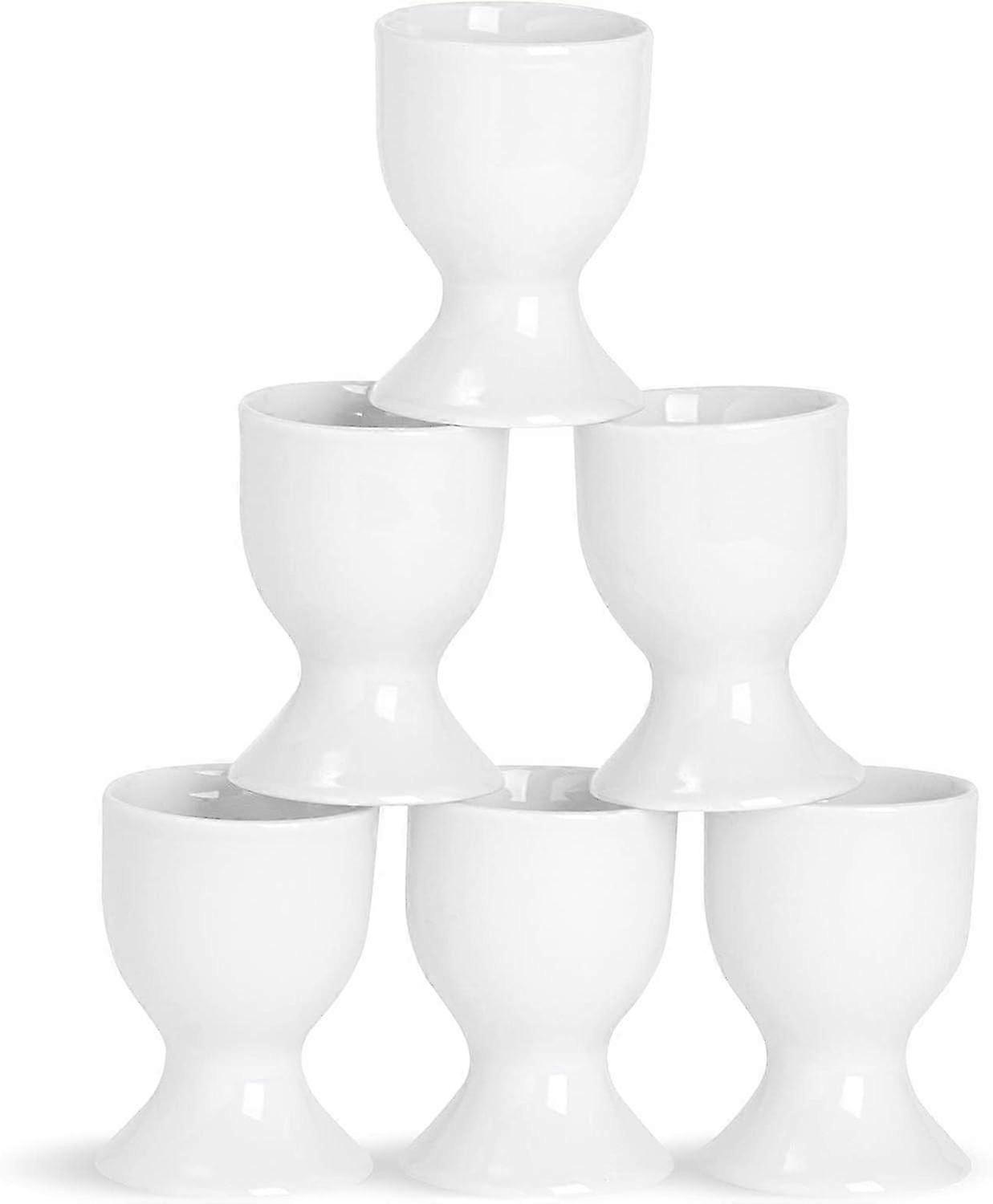 6X fehér tojás pohártartó készlet - klasszikus stílusú porcelán csészék kemény, lágy főtt tojáshoz - mikrohullámú sütőben és mosogatógépben mosható - kompatibilis a Certával