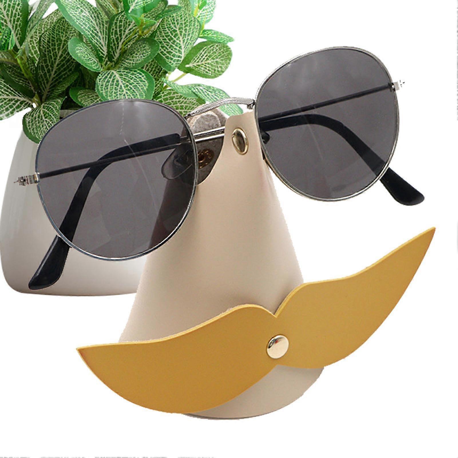 Moustache Glasses Holder, Funny Nose Shaped PU Leather Eyeglass Display, Yellow Beard Sunglasses Stand for Home Decor