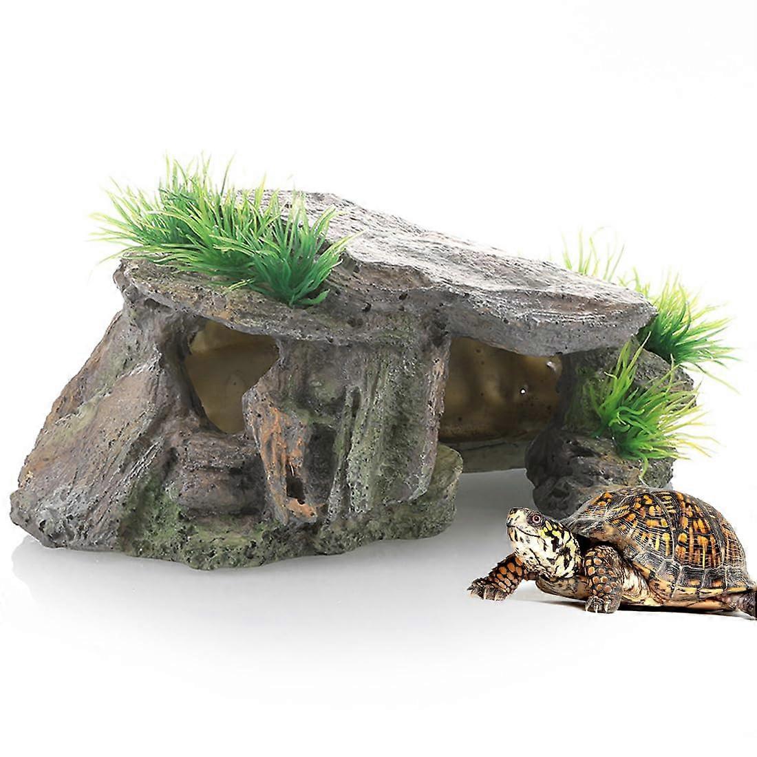 Turtle Terrarium Hideout Cave Basking Platform Habitat Decor Resin Rock