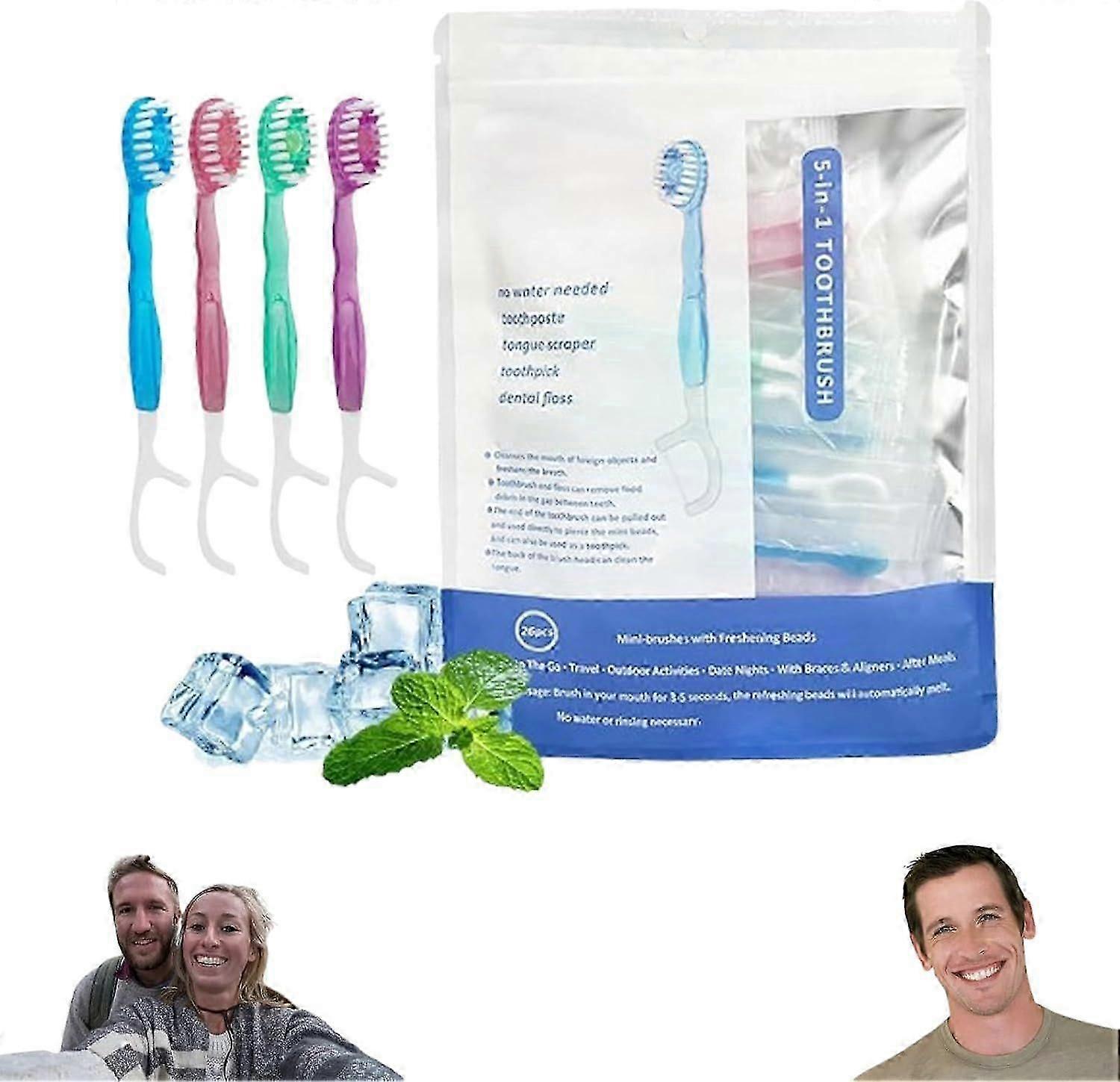 5 In 1 Mini Toothbrush & Floss & Tongue Scraper & Toothpick Set,5 In 1 Mini Travel Toothbrush,Portable Individually Wrapped Toothbrushes Oral Care Set