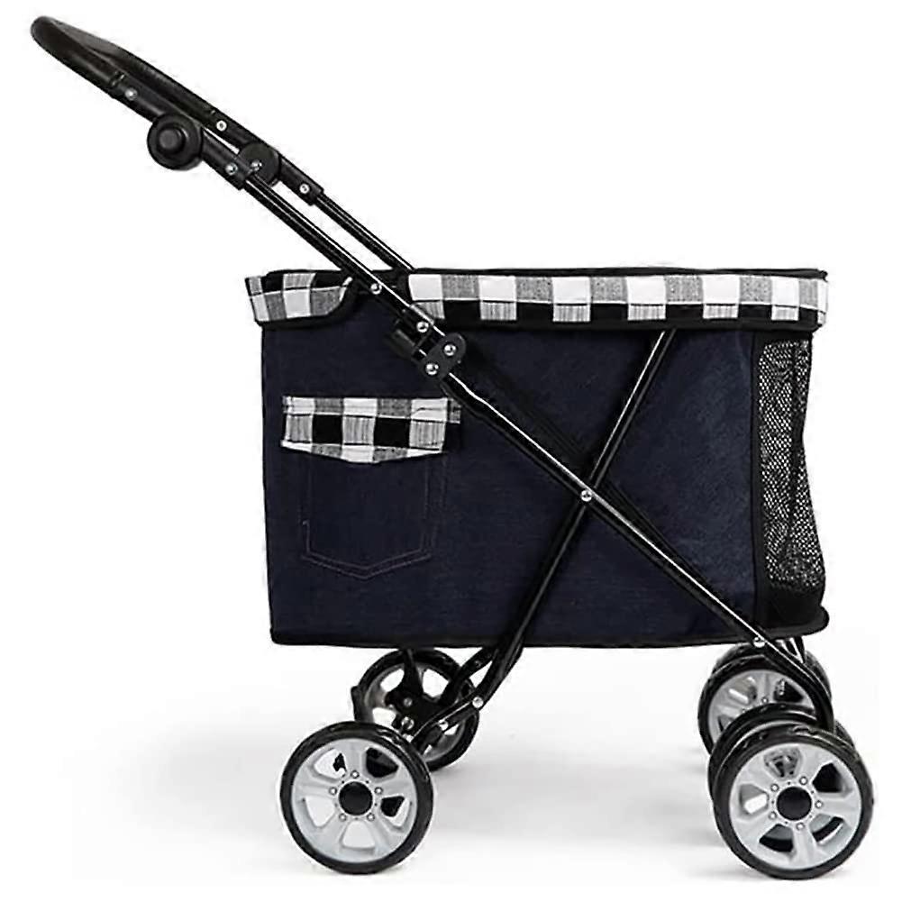 Pet Cage with 4 Wheels, Lightweight Folding Dog Stroller with Panoramic Roof Window for Cats and Dogs Up to 27 lbs