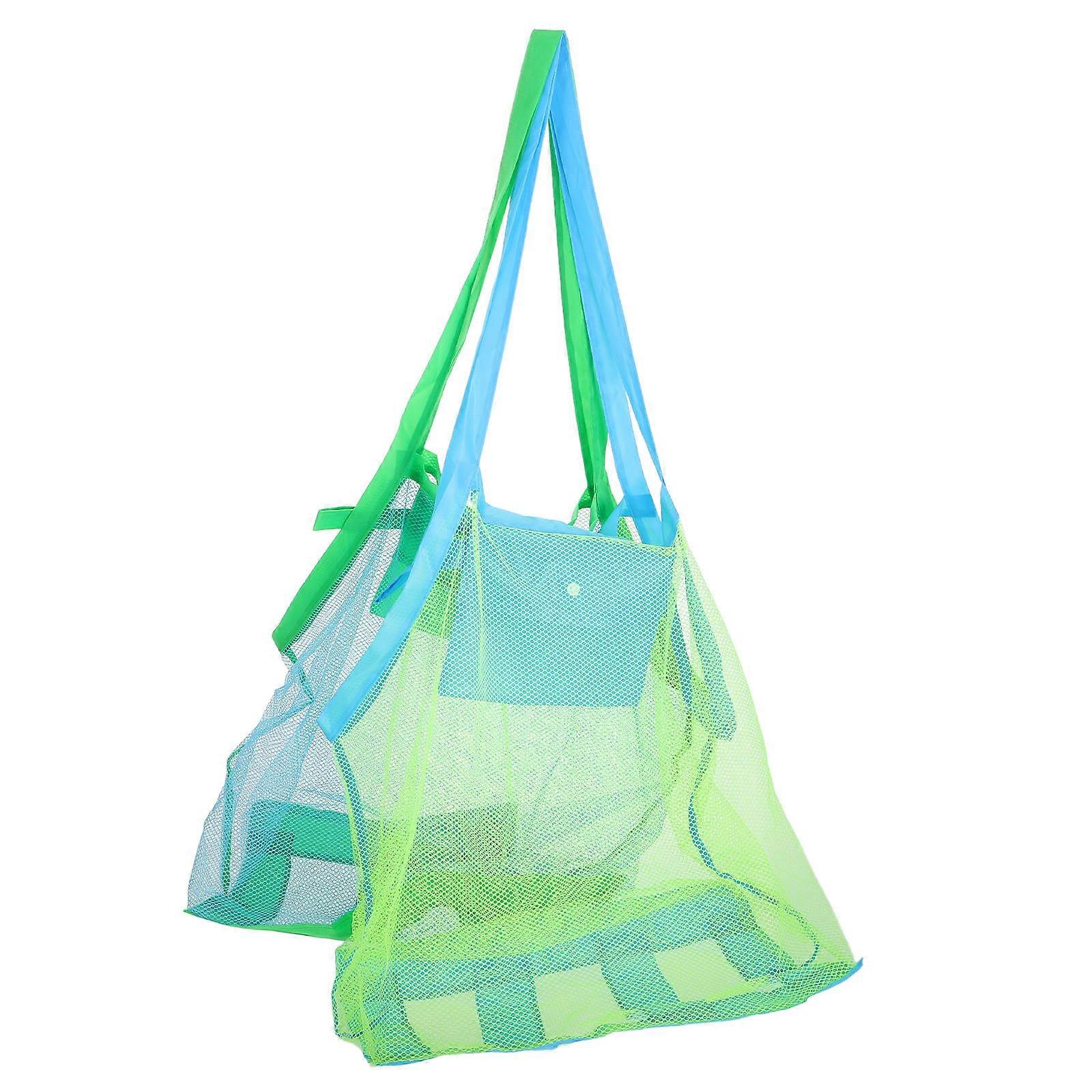 Mesh Bag for Sand Tool Clothes Towel Beach Use Large Size Green Strap Blue 2Pcs