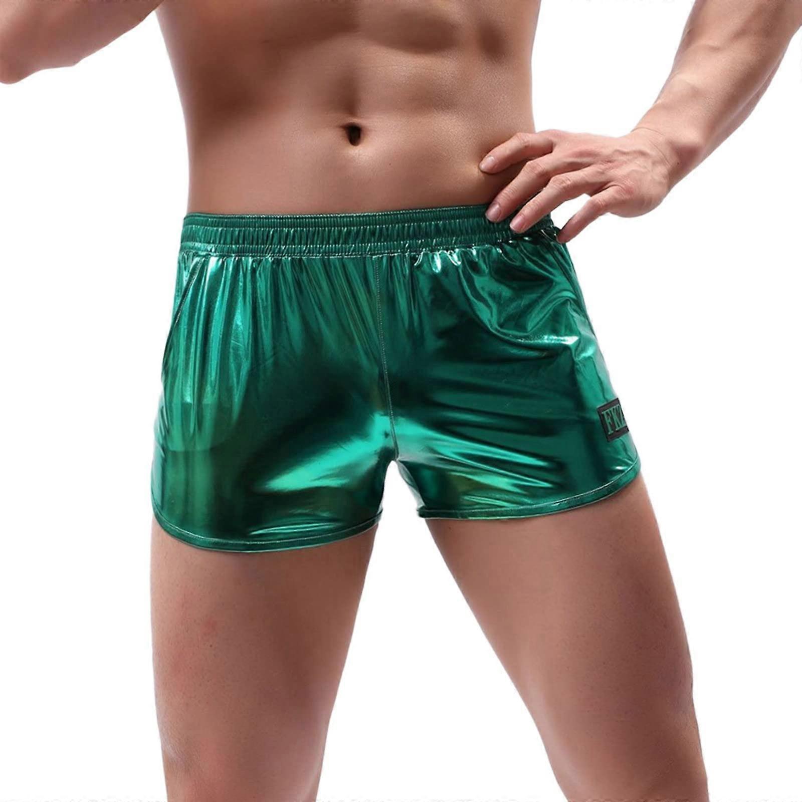 Boxer Shorts Hommes Métallisé Brillant Fête Or Argent Onesided Voir À Travers Hot Pants Vert, M