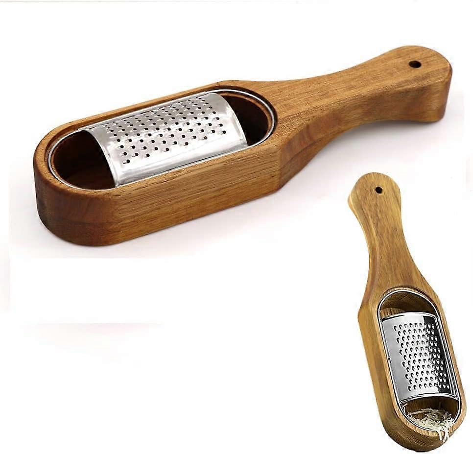 Cheese Grater with Wooden Handle for Parmesan, Handheld Flat Grater for Cheese, Chocolate, Spices, Ginger, Garlic