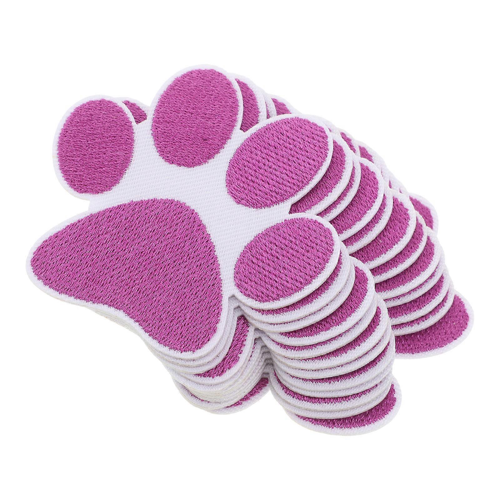 Iron On Purple Embroidered Paw Print Decorative For Clothing Diy Projects Polyester 12Pcs