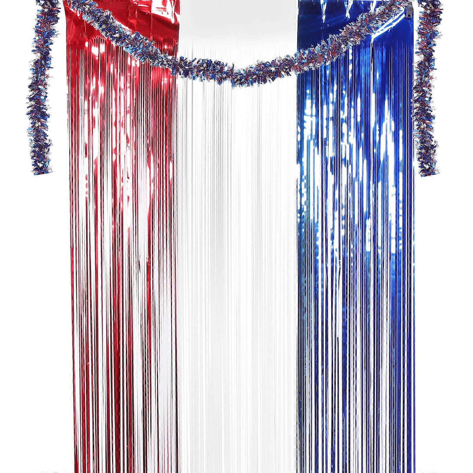 Independence Day Party Set Tinsel Foil Fringe Curtain USA Party Photo Background Wall Decor 78.60X2.36X2.36in 1 Set