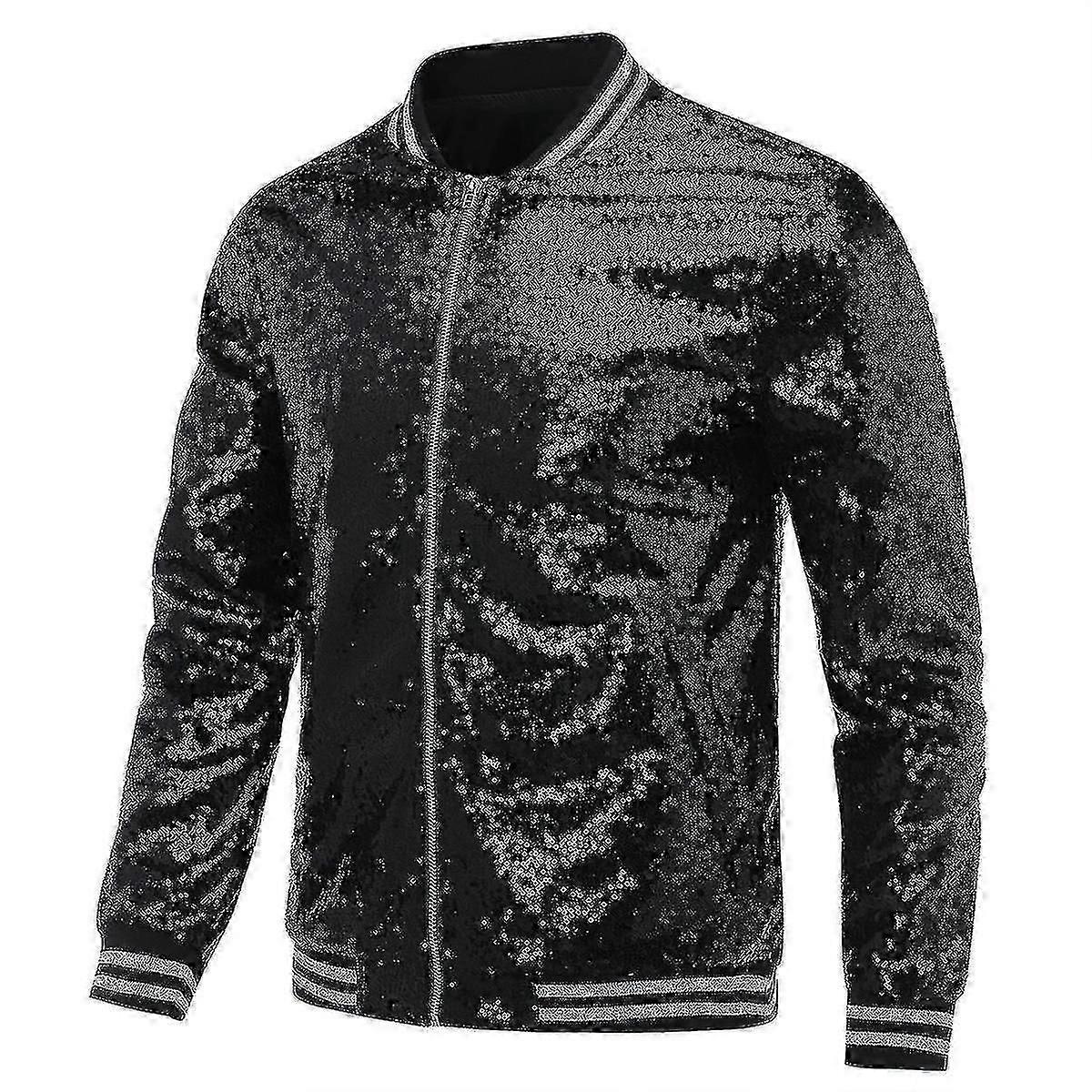 Mens Sequins Casual Jacket Party Bomber Zipper Coat