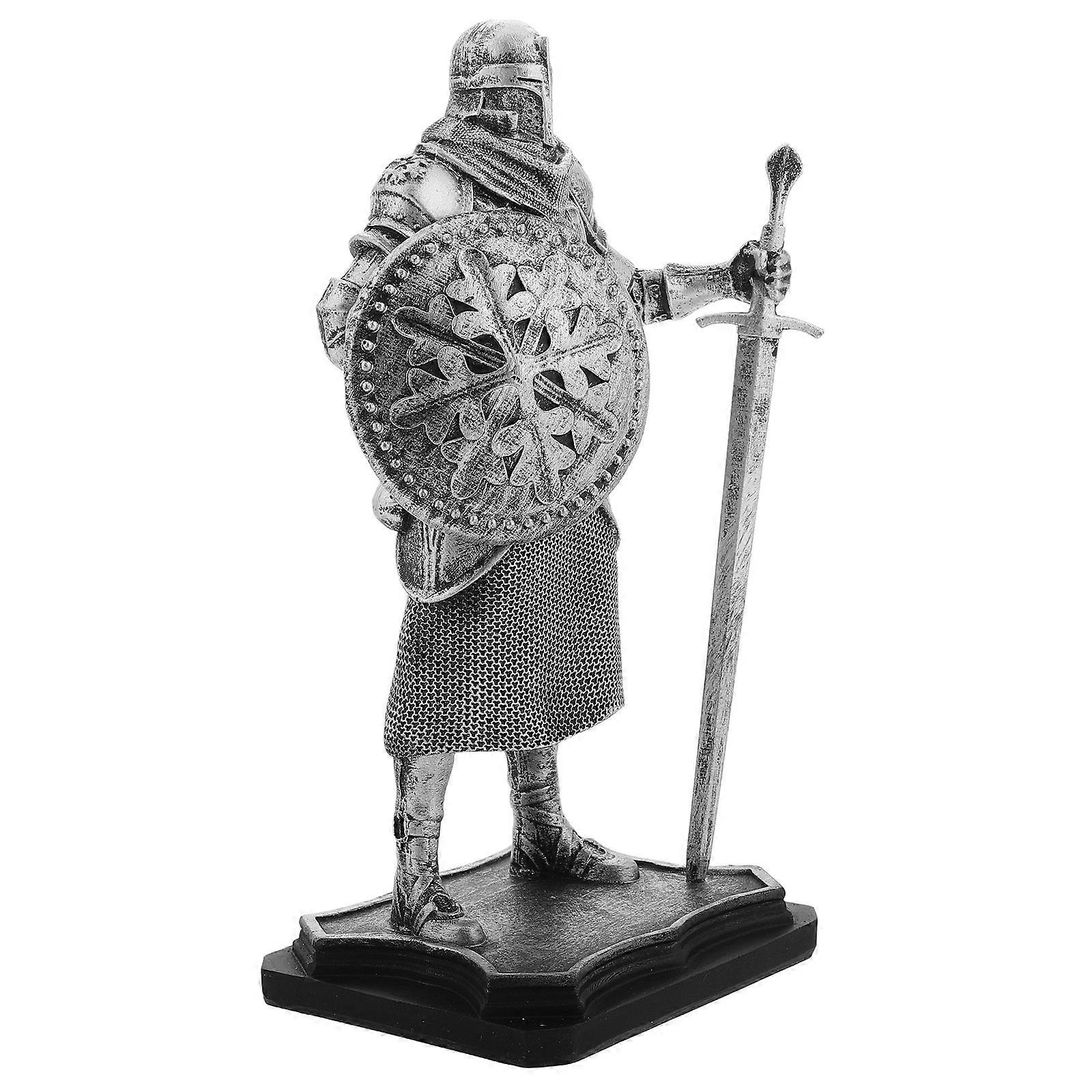 Silver Resin Medieval Guard Statue for Office Decorative Display