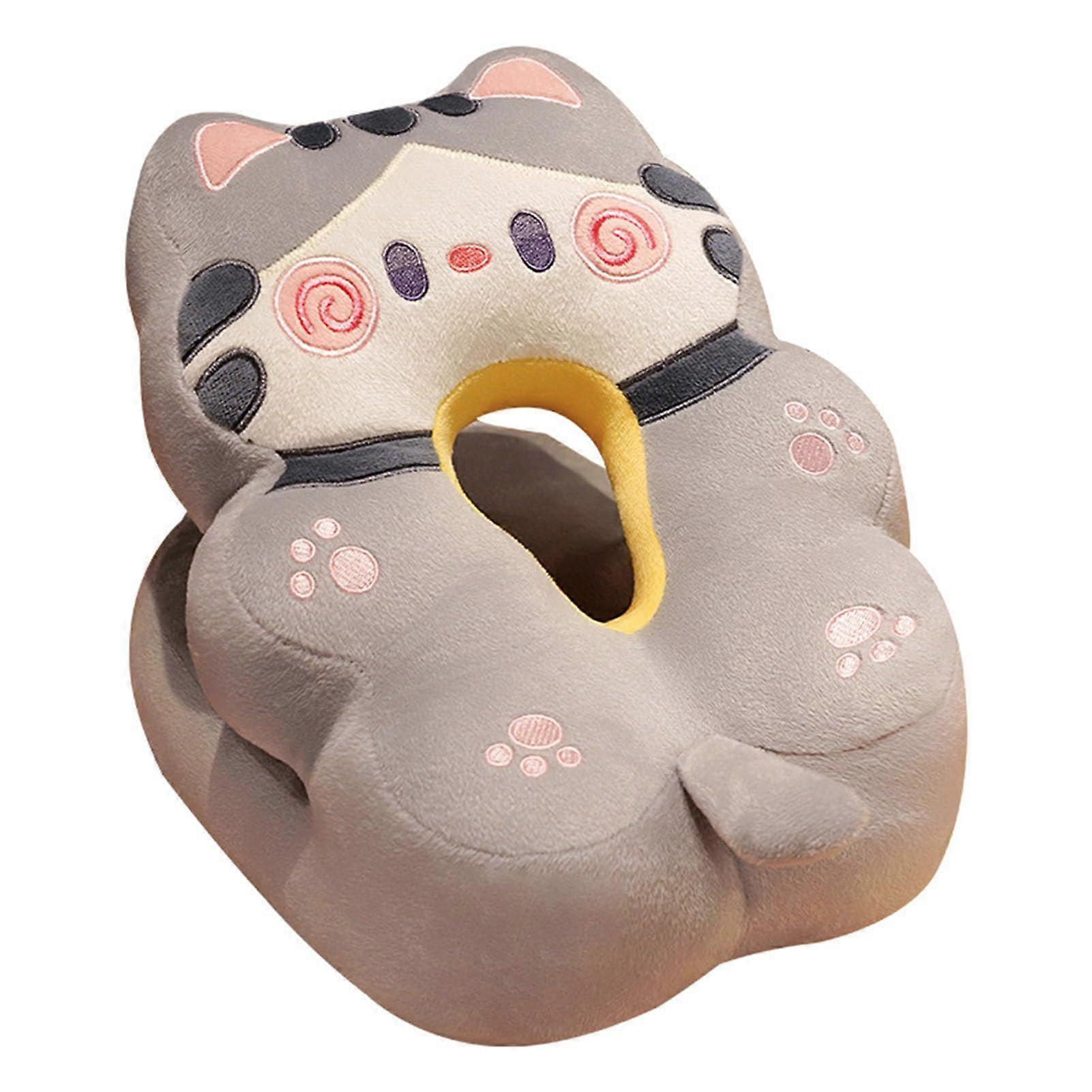 Ice Silk V Shaped Nap Pillow Elastic Napping Cushion Grey Cat Cute Animal Pillow
