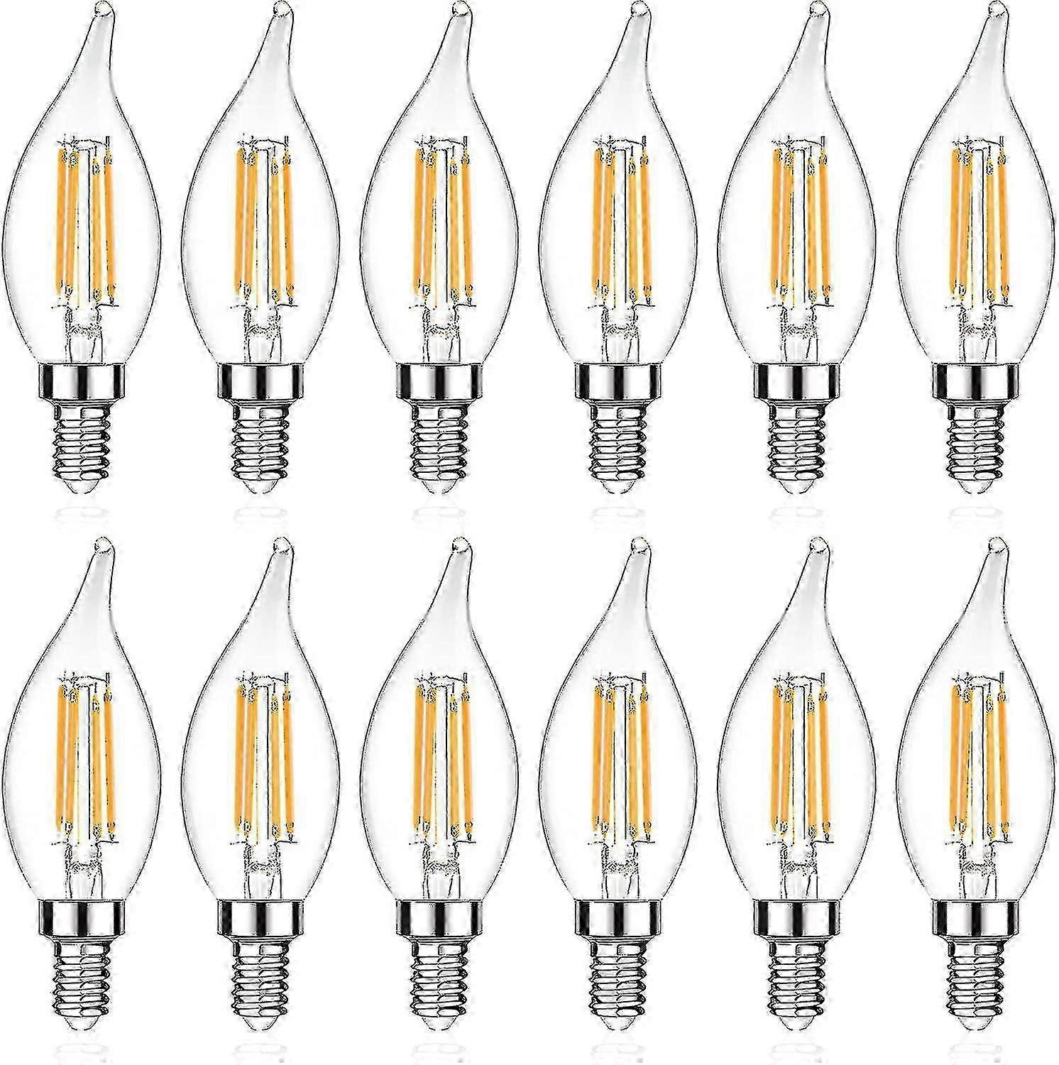 2025 E12 Candelabra Led Light Bulb, Flame Tip Decorative Led Filament Candle Bulb, E12 Base, Non-dimmable, Pack Of 12-hy