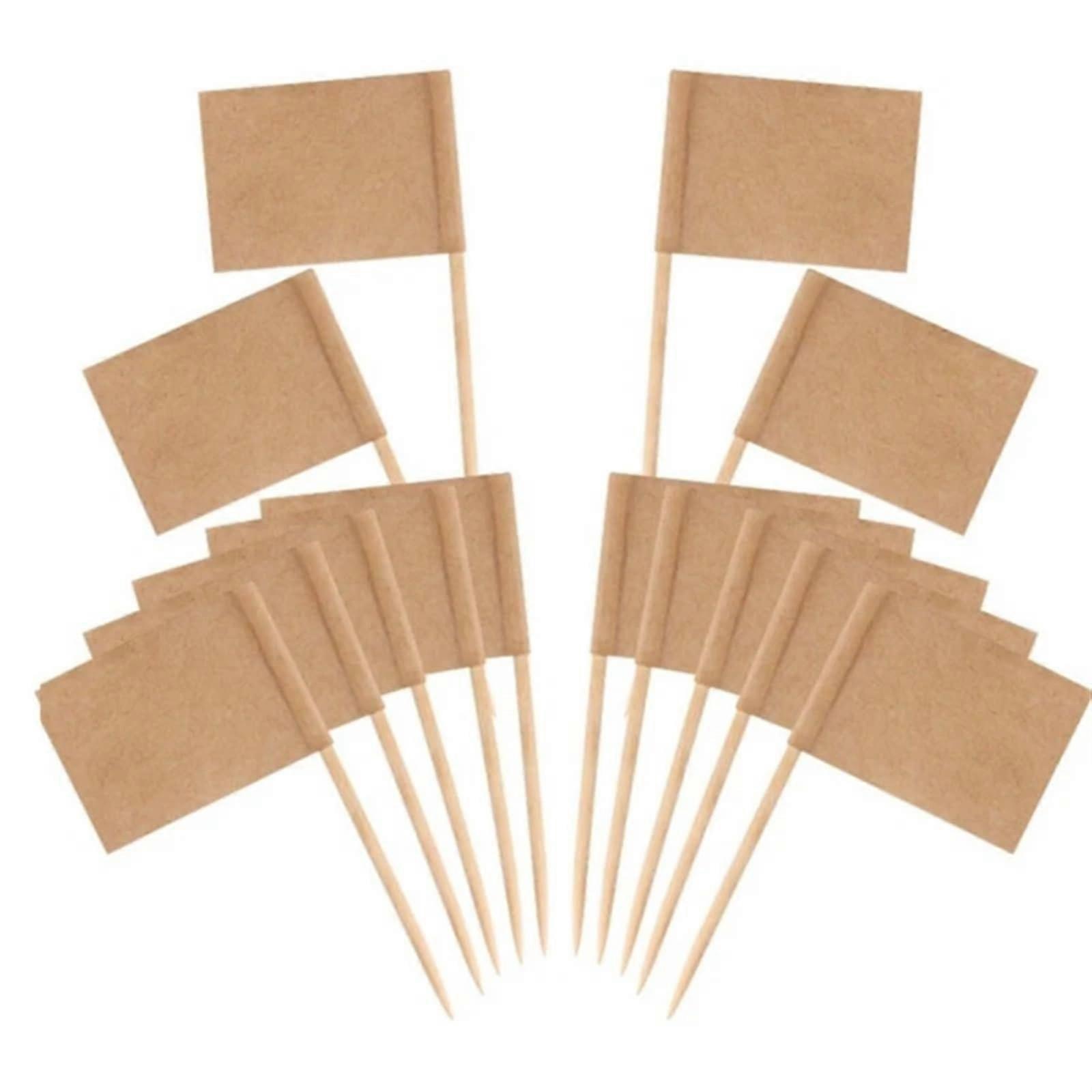 SelfAdhesive Labels Pack of 100 Blank Toothpick Flags, Mini Labels with Wooden Sticks, Cheese Markers, Picks for Cupcake Party (Brown)