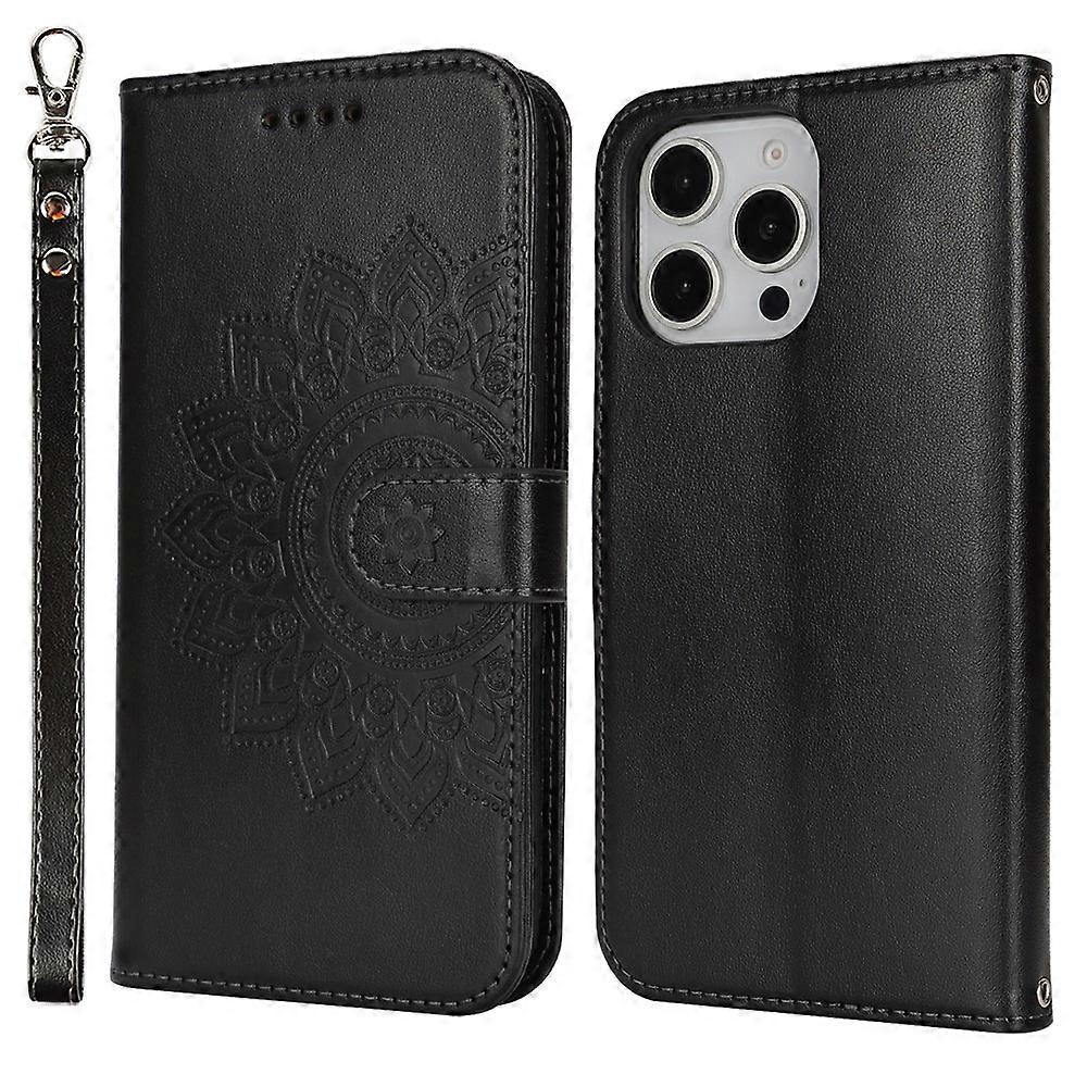 Compatible For iPhone 16 Pro Max Stand Case Textured Leather Wallet Phone Cover with Strap