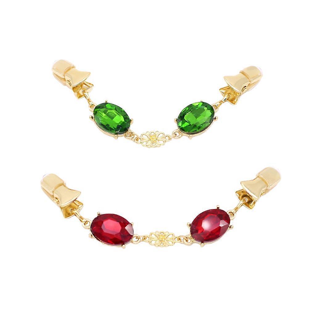 2pcs Crystal Sweater Clip for Women's Elegant Cardigan Chain Accessory Assorted Color 0.35x0.25in