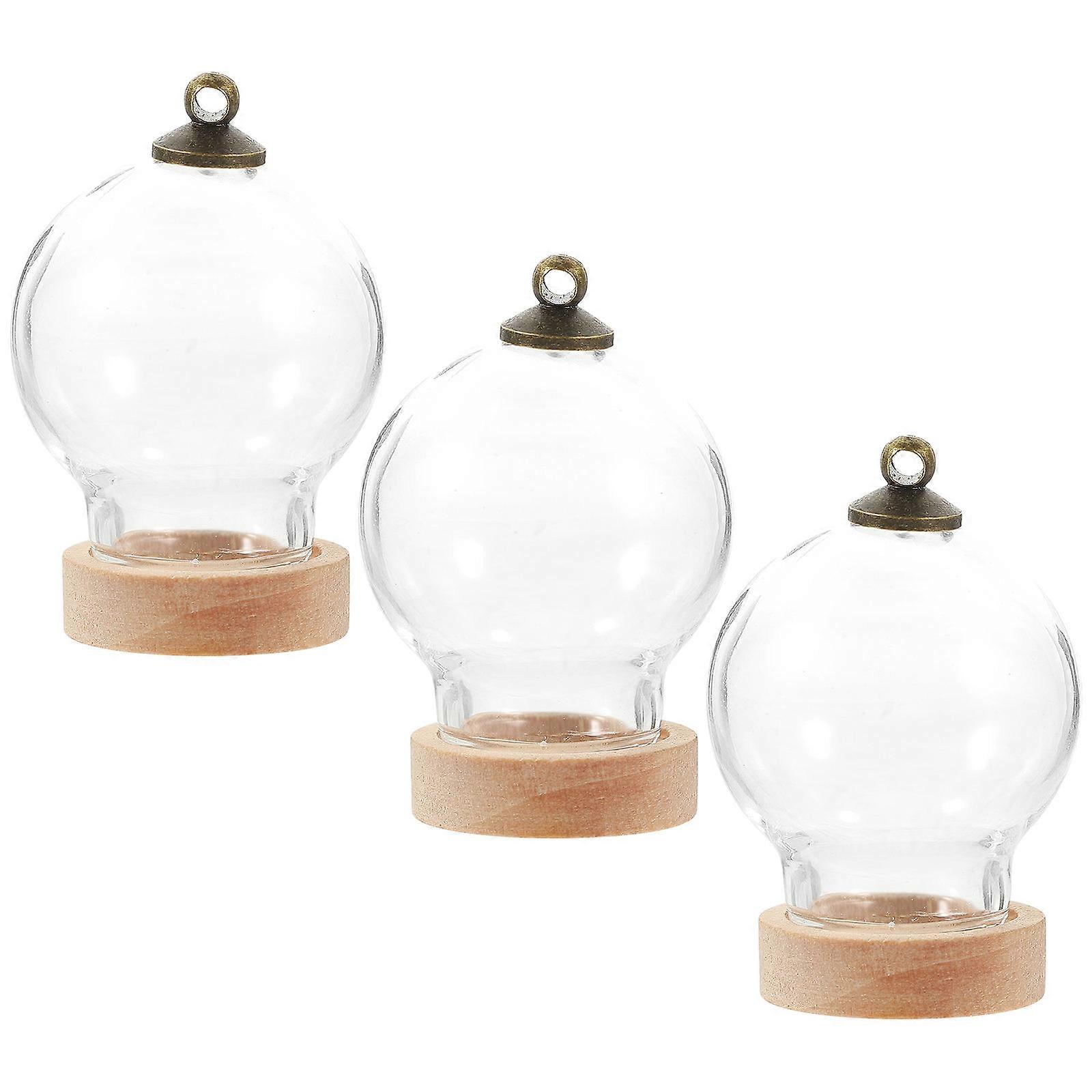 3pcs Small Glass Dome Mini Flower Display Case Transparent Glass Dome with Base