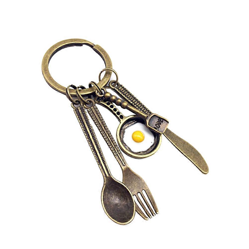 Chef Keyring Fried Egg Keychain Ornament Car Key Decoration Birthday Party 3 X 3 X 0.2Cm Alloy Pendant 2Pcs