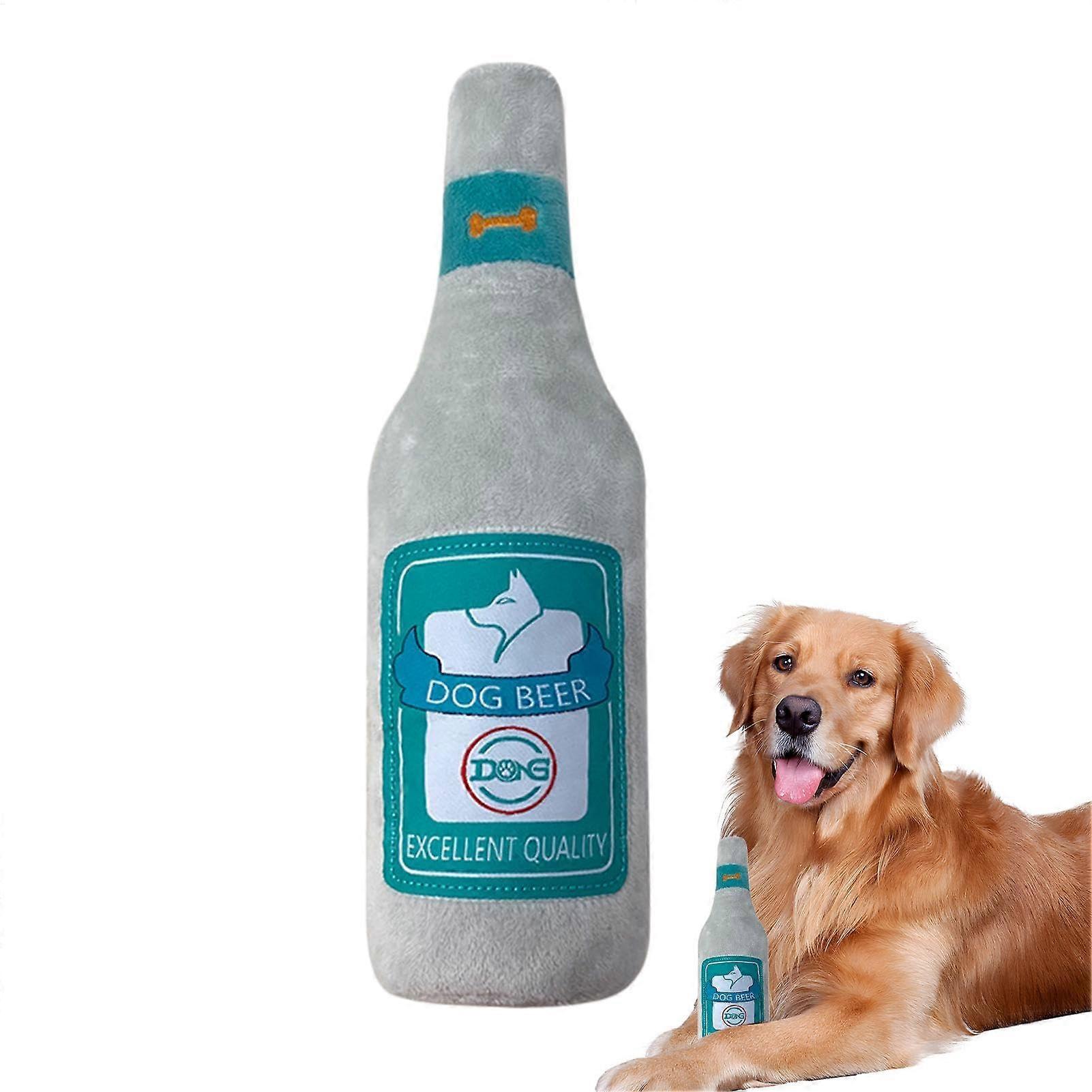 Beer Bottle Chew Plush Toys - Squeaky Dog Toy For Aggressive Chewers, Large Size, Interactive Plush, Non-Toxic Material