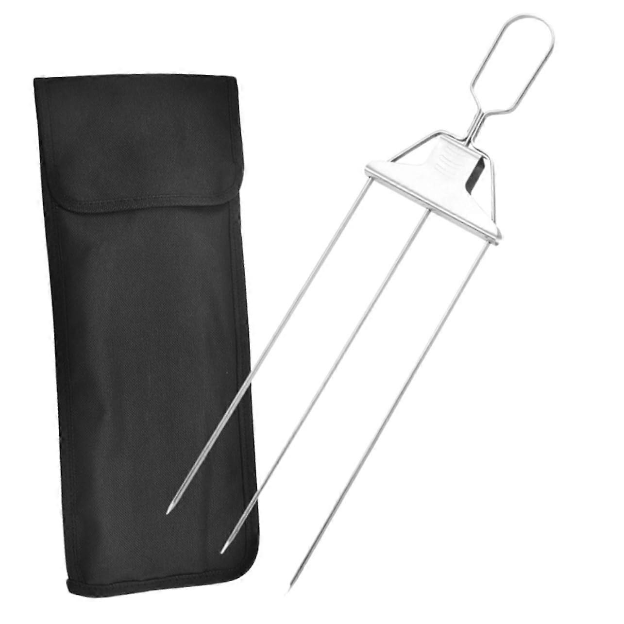 Stainless Steel Grill Forks Set - Three-Prong Silver Finish Doner Kebab And Chicken Grill Tool With Rotating Tongs