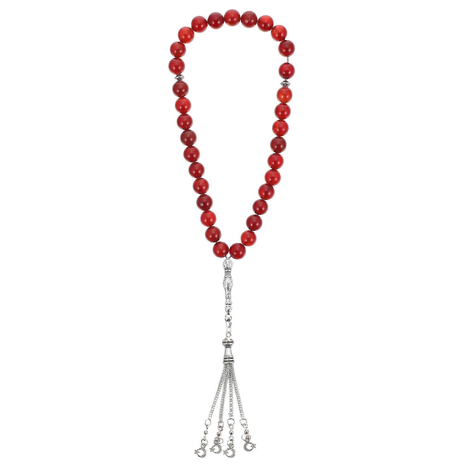 Muslim Rosary with Agate Beads for Decoration Red Color and Durable Material 33 Beads