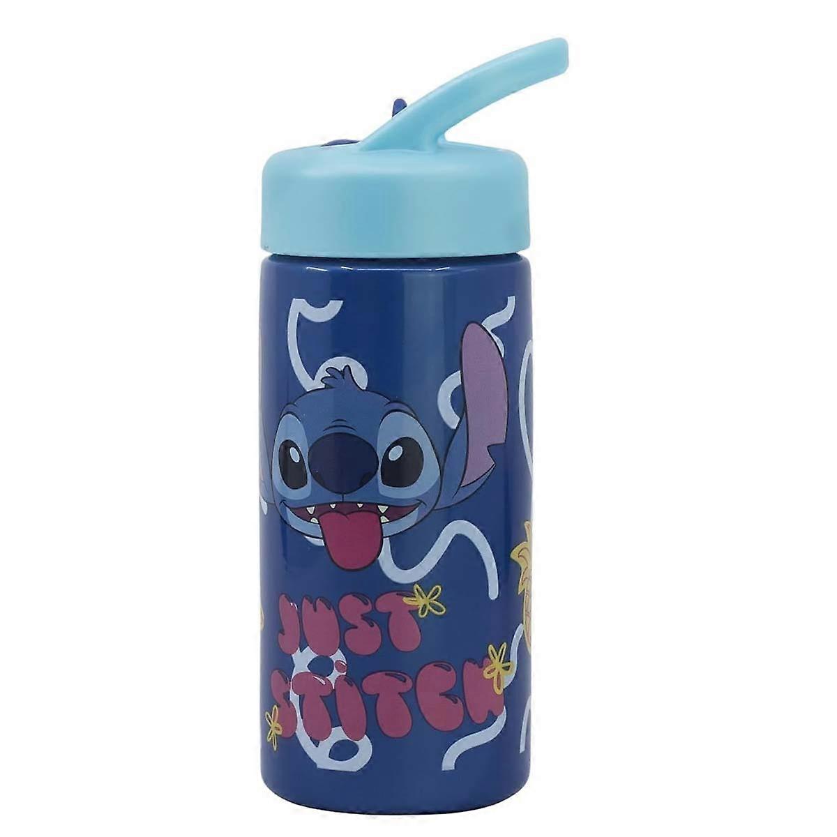 410 ml Water Bottle Stitch for Kids with Handle and Integrated Straw, Blue