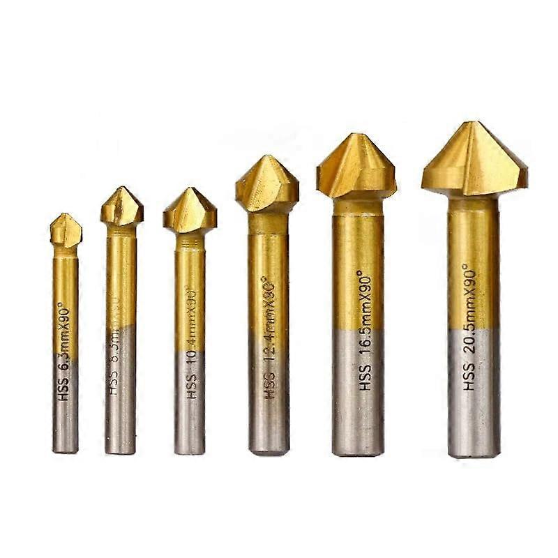 6 pieces 90degree 3flute HSS chamfer cutter countersink drill with parallel shank
