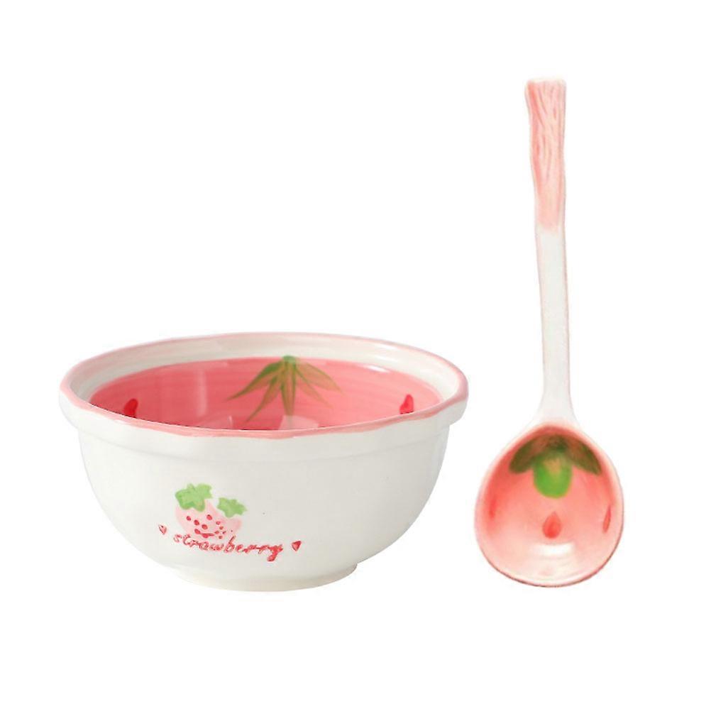 Adorable Ceramic Bowl with Spoon, Cute Strawberry Design, Multi Functional Tableware for Home, Restaurant & Hotel Dining, Easy to Clean, Decorative