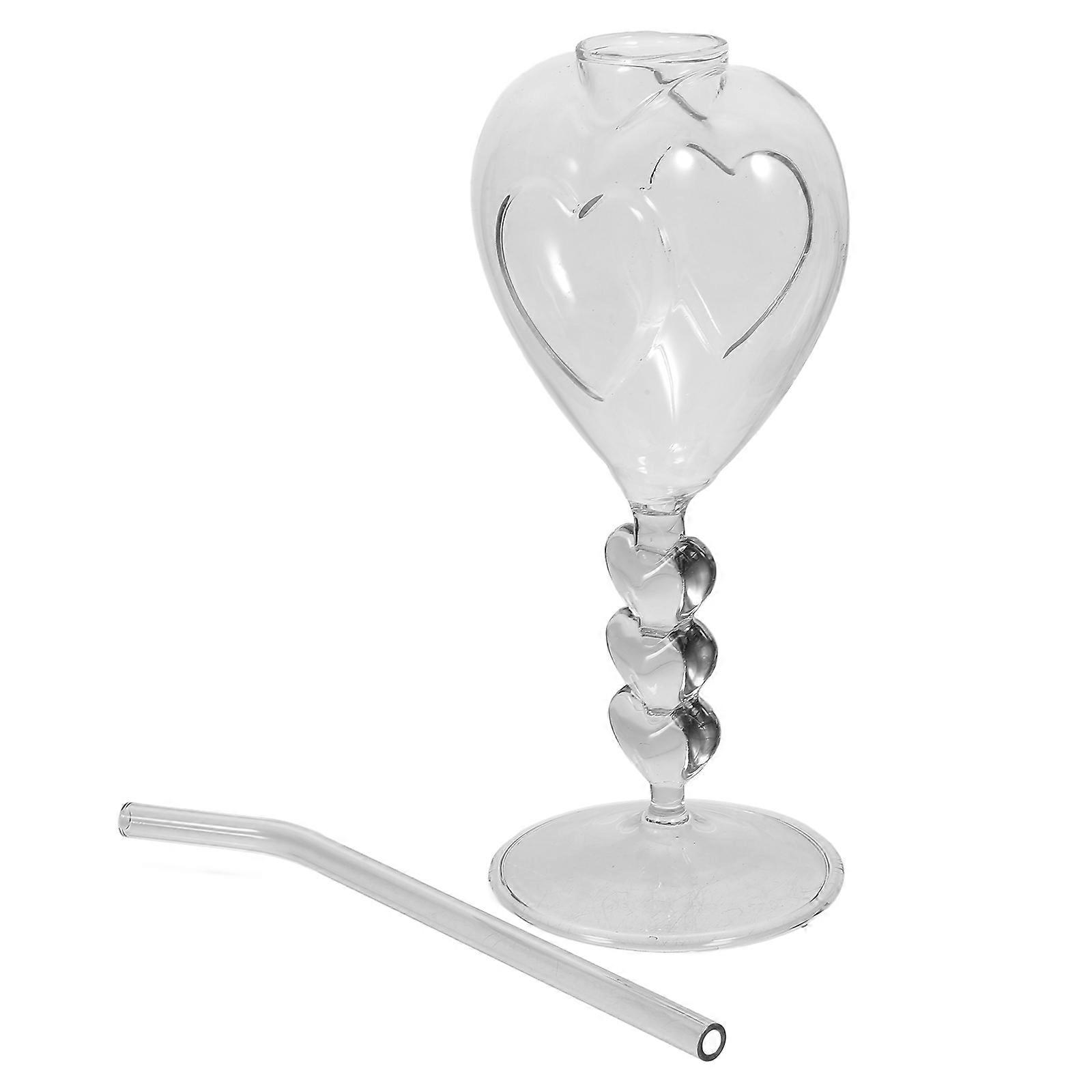 Heart Shaped Cocktail Glass with Straw – Transparent Wine Goblet for Parties & Home – Elegant Glassware for Drinks – Unique Decorative Stemware