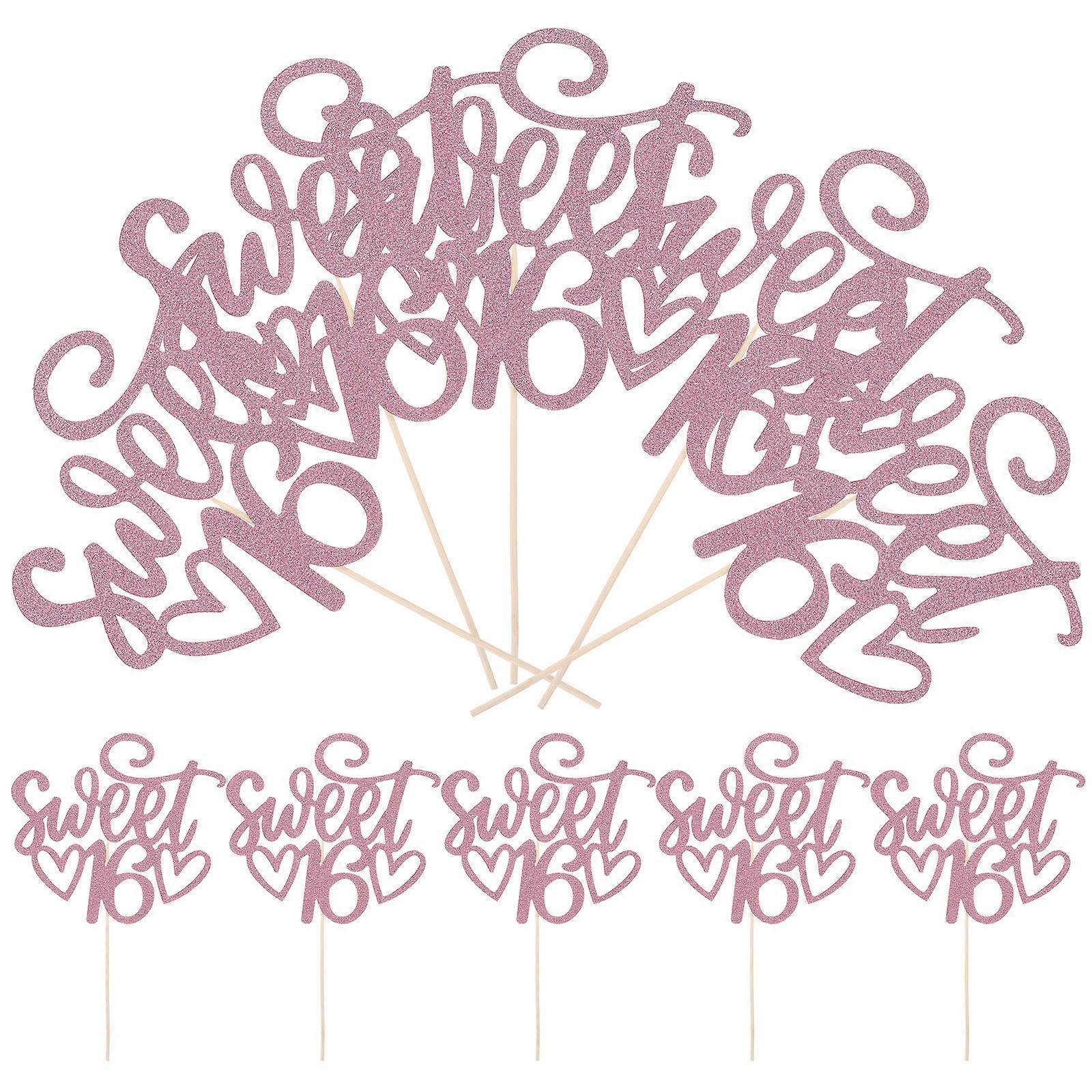 Pink Birthday Cake Topper Decoration with Wood and Paper Props for Party Picture Taking and Cupcake