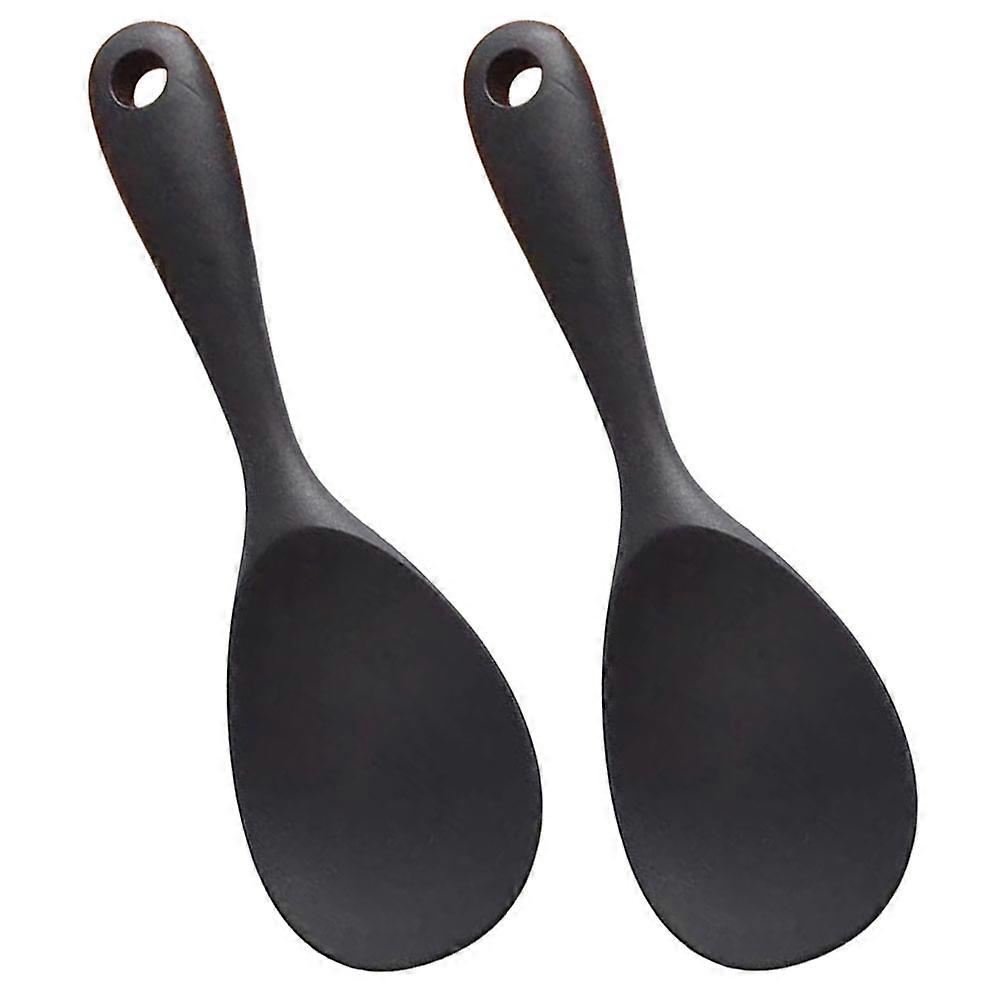 Black Silicone Rice Spoon for Cooking and Practical Design with Human Grasping Habit 2 Pieces