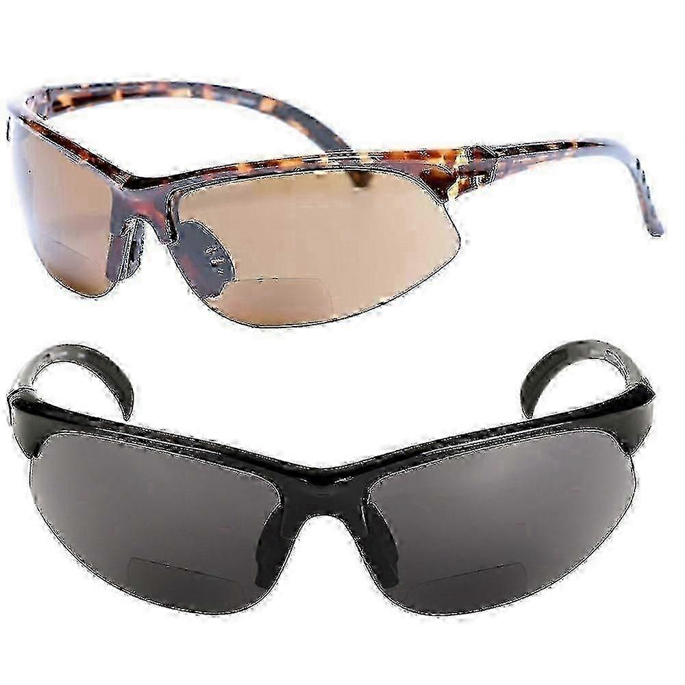 Bifokale Sportsonnenbrille für das Lesen im Freien - 2 Paar Unisex - Schwarz/Bernstein