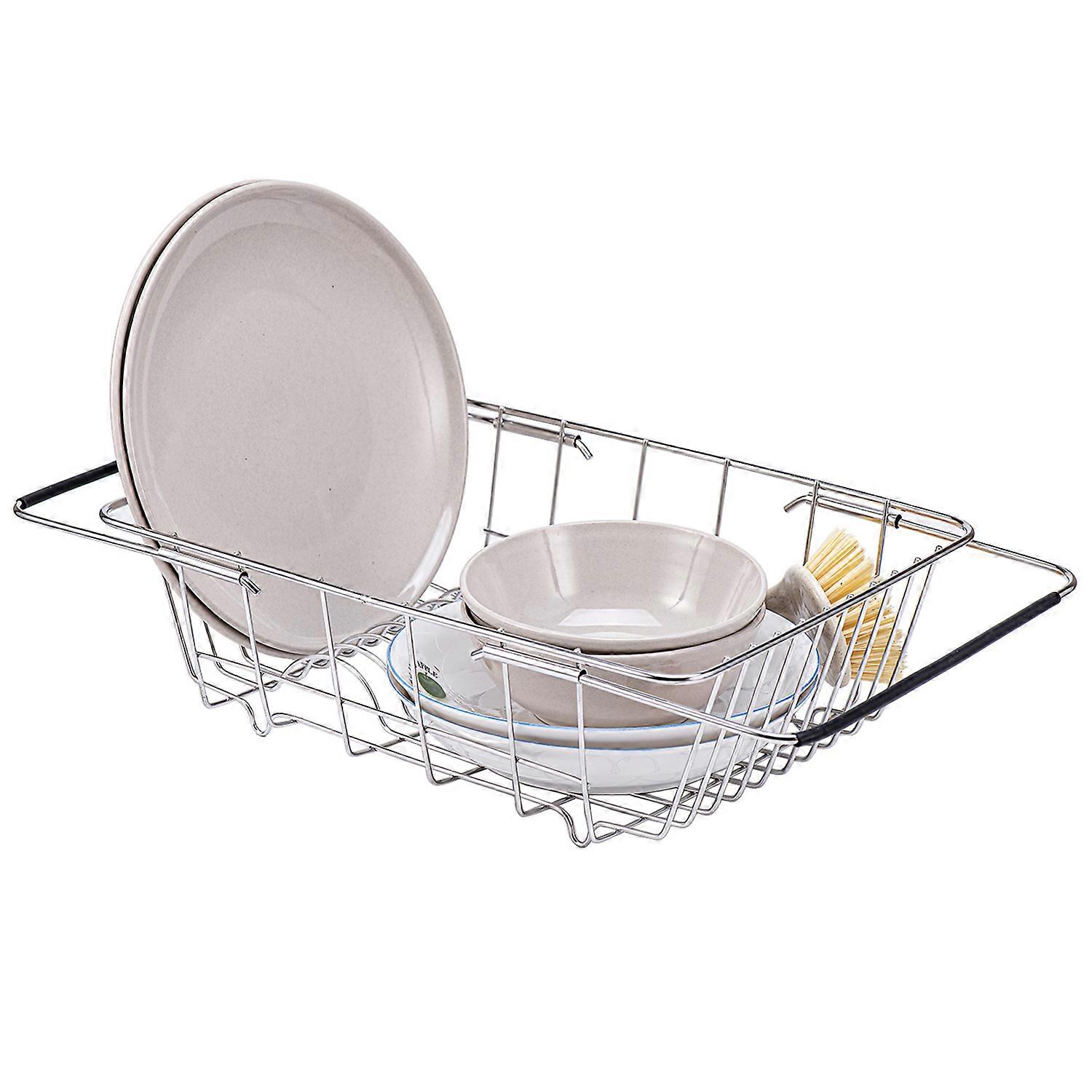 Drying Expandable Dishes Drainer Over The Sink Adjustable Arms Drainer, Dish Rack in Sink, Rustproof Stainless Steel
