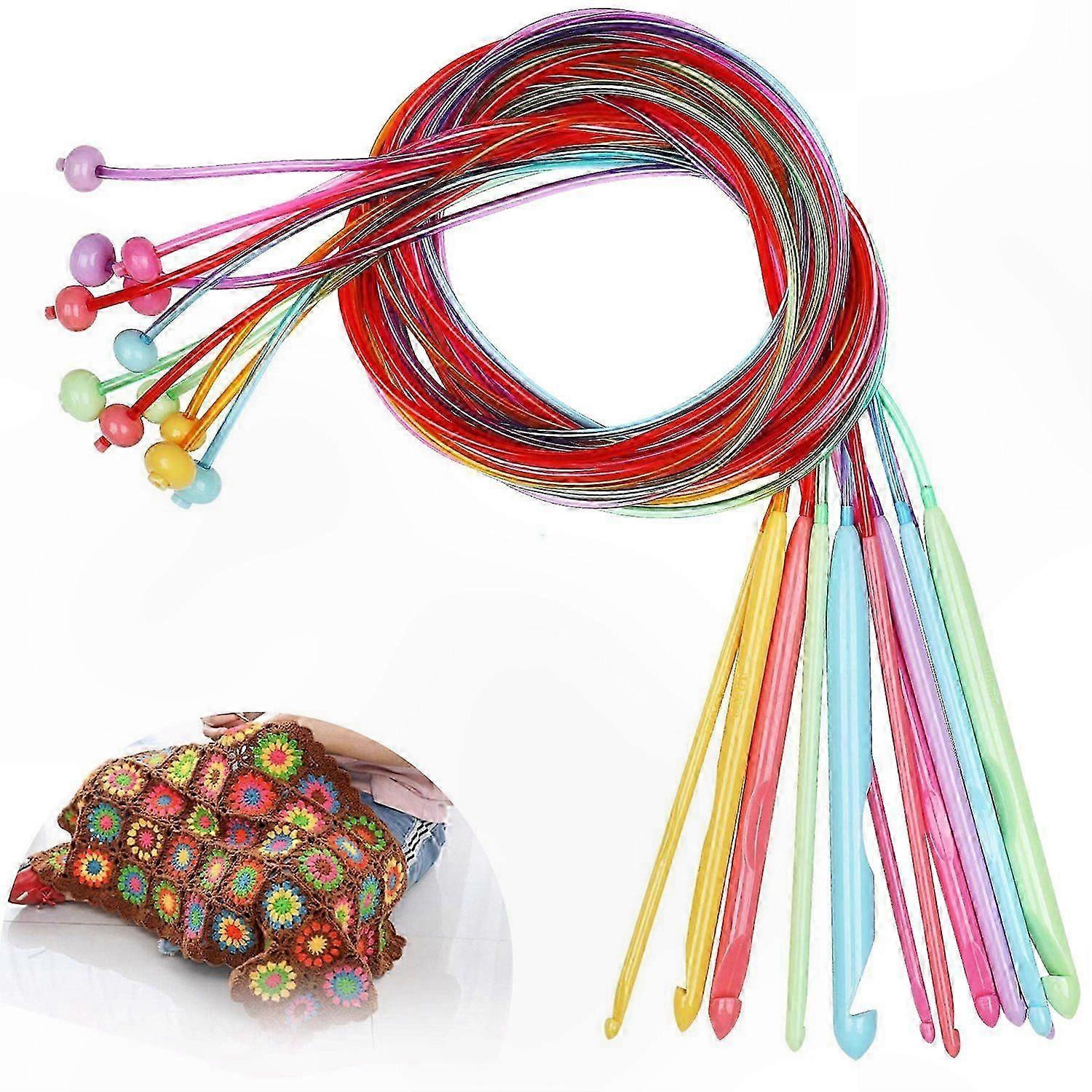 Tunisian Crochet Hook Set with 12 Pieces and 120cm Cord for Crafting Projects