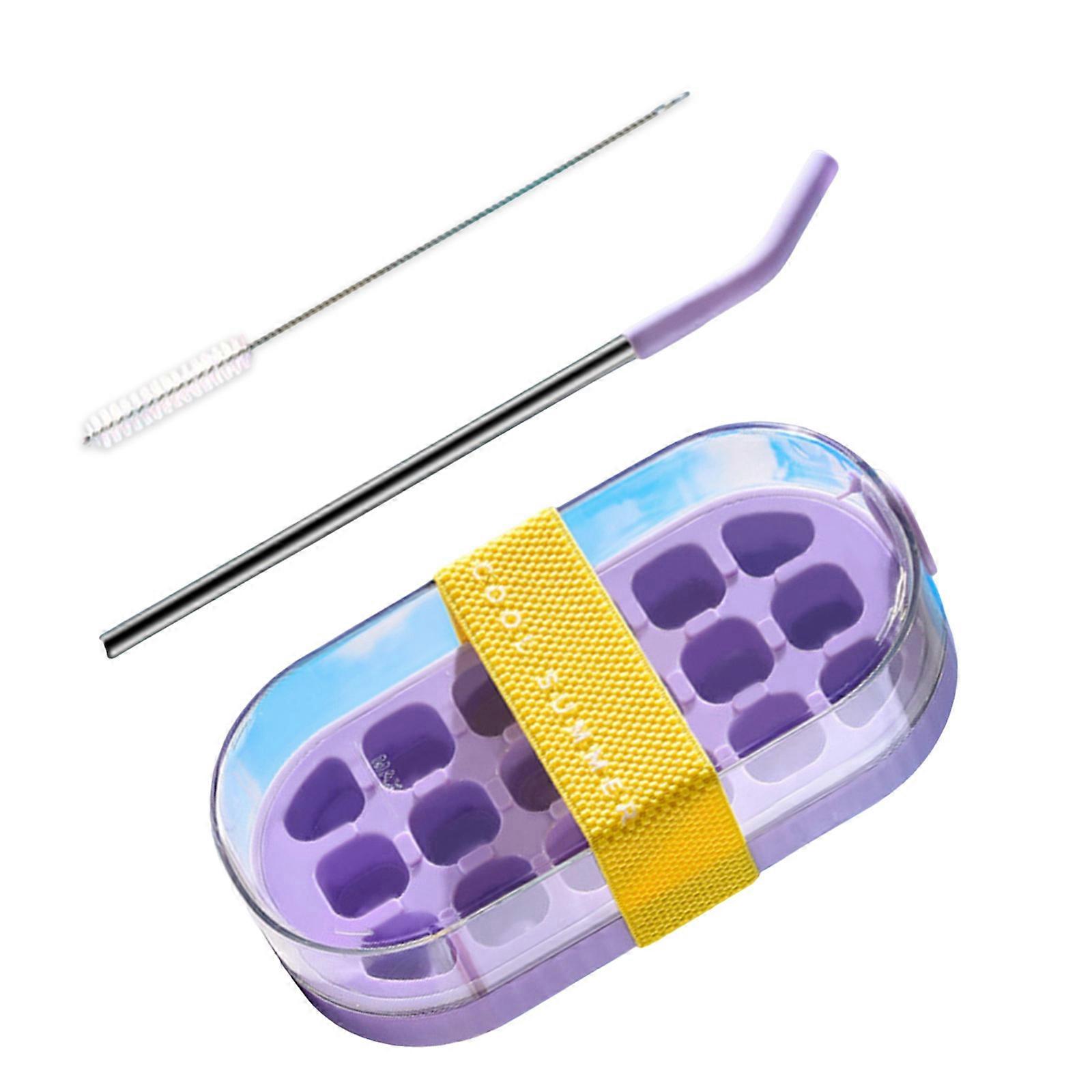 Efficient Food Grade Ice Cubes Tray For Travel Cups With 18 Molds Straw And Brush Set Easy Demold For Cold Drink Multicolor
