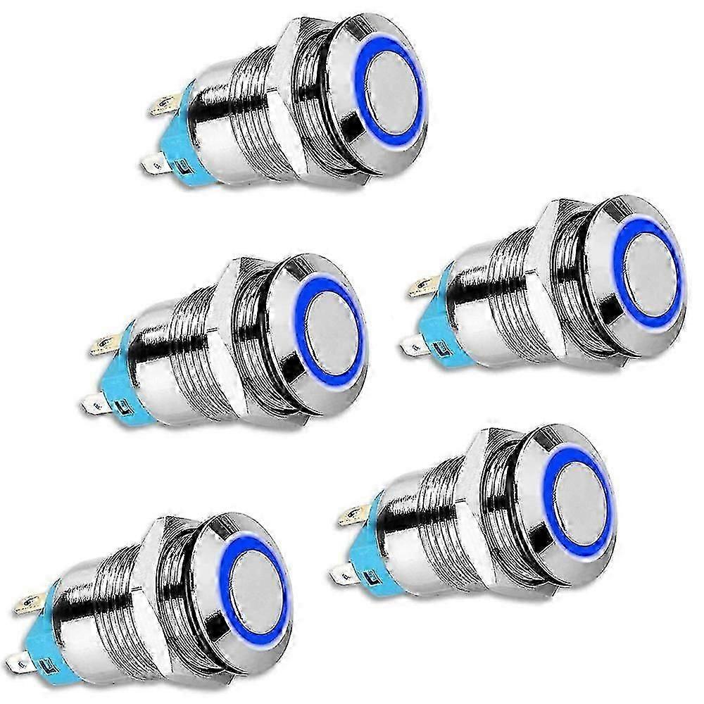 5PCS 12mm Latching Push Button Switch High Round Cap, Waterproof Metal Push Button Switch with 12V/