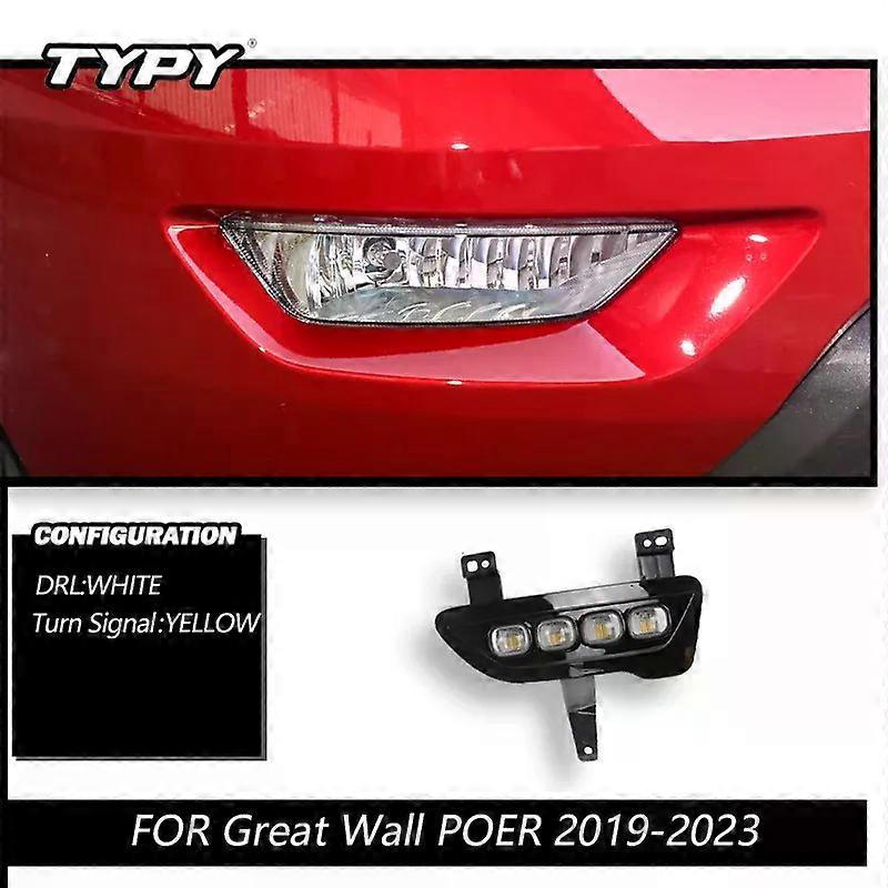Apply TYPY Car DRL For Great Wall POER 2019-2022 LED Daytime Running Lights with Turn Signal Yellow Style Driving Fog lamp