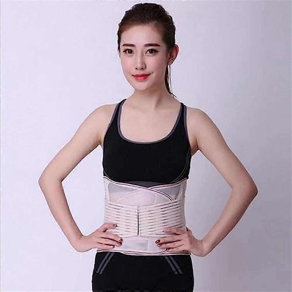 Lumbar Support Belt Double Adjustable Traction Back Band, Relieve Pain, Sciatica, Herniated Disc Beige XL