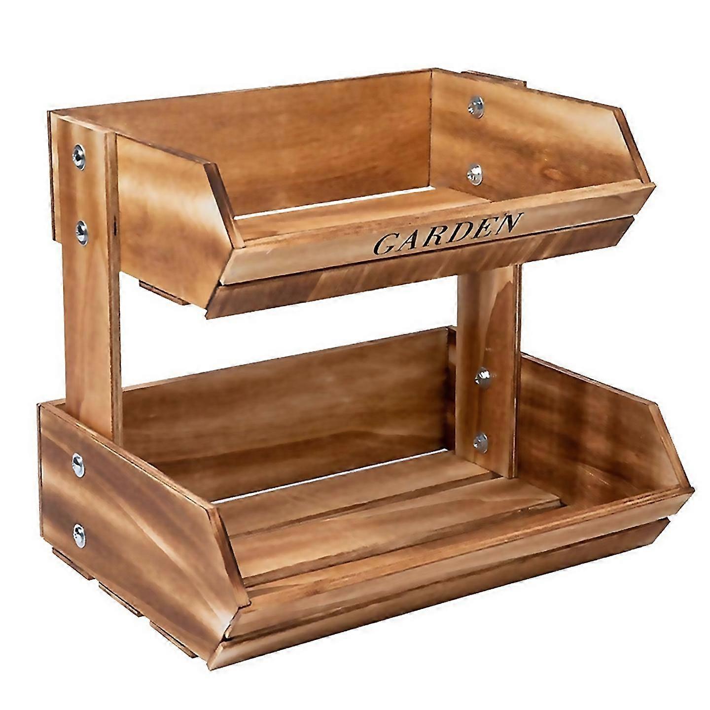 For 2tier Wooden Fruit Basketmultipurpose Kitchen Storage Brown