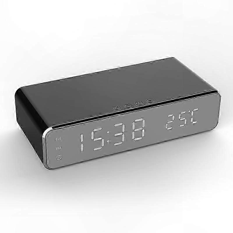 Wireless Charging Mirror Alarm Clock with Thermometer and Dock Feature