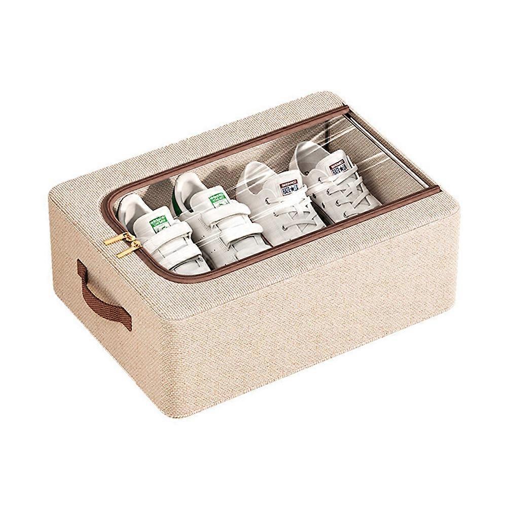 40 x 30 x 15cm Folding Under Bed Shoe Storage Box Cotton Linen Shoes Organizer with Clear Window