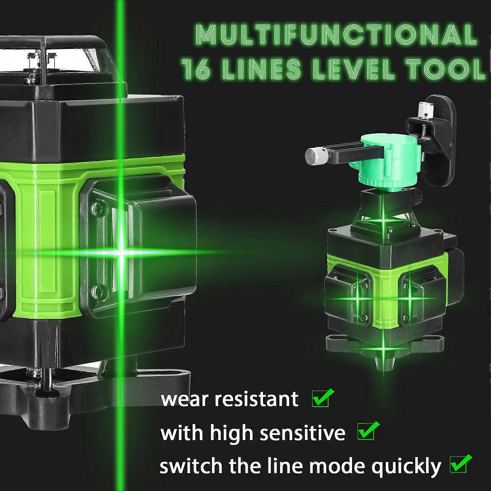 Multifunctional 4D 16 Lines Laser Level 3 Self-leveling Machine USB Rechargeable Lithium Battery Leveling Tool with 1.2M 3-Heights Adjustable Alloy Ex
