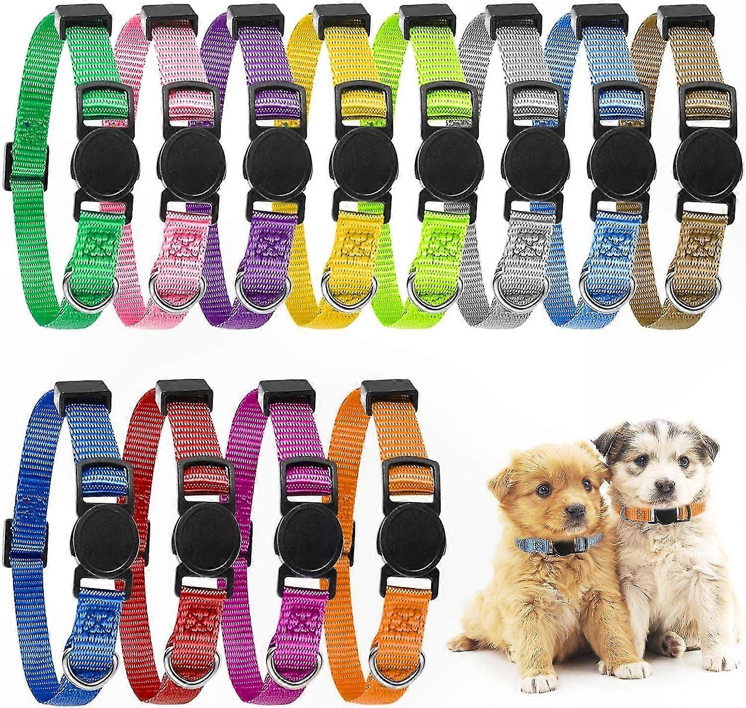 Soft Adjustable Collars for Small Pets - 12 Pack Nylon ID Collars for Dogs and Cats