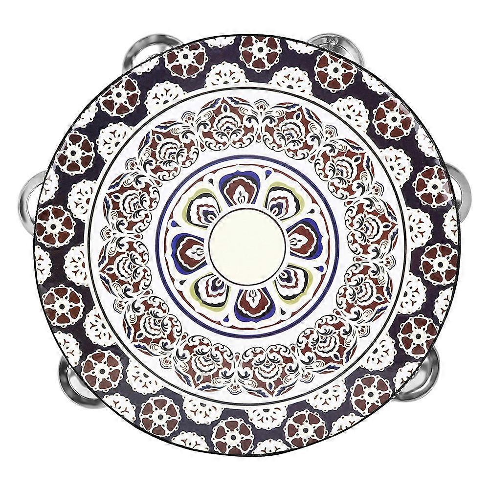 Ethnic Design Tambourine Drum Round Shape Music Instrument Hand Coordination Development 20.00X20.00X4.50CM 1Set