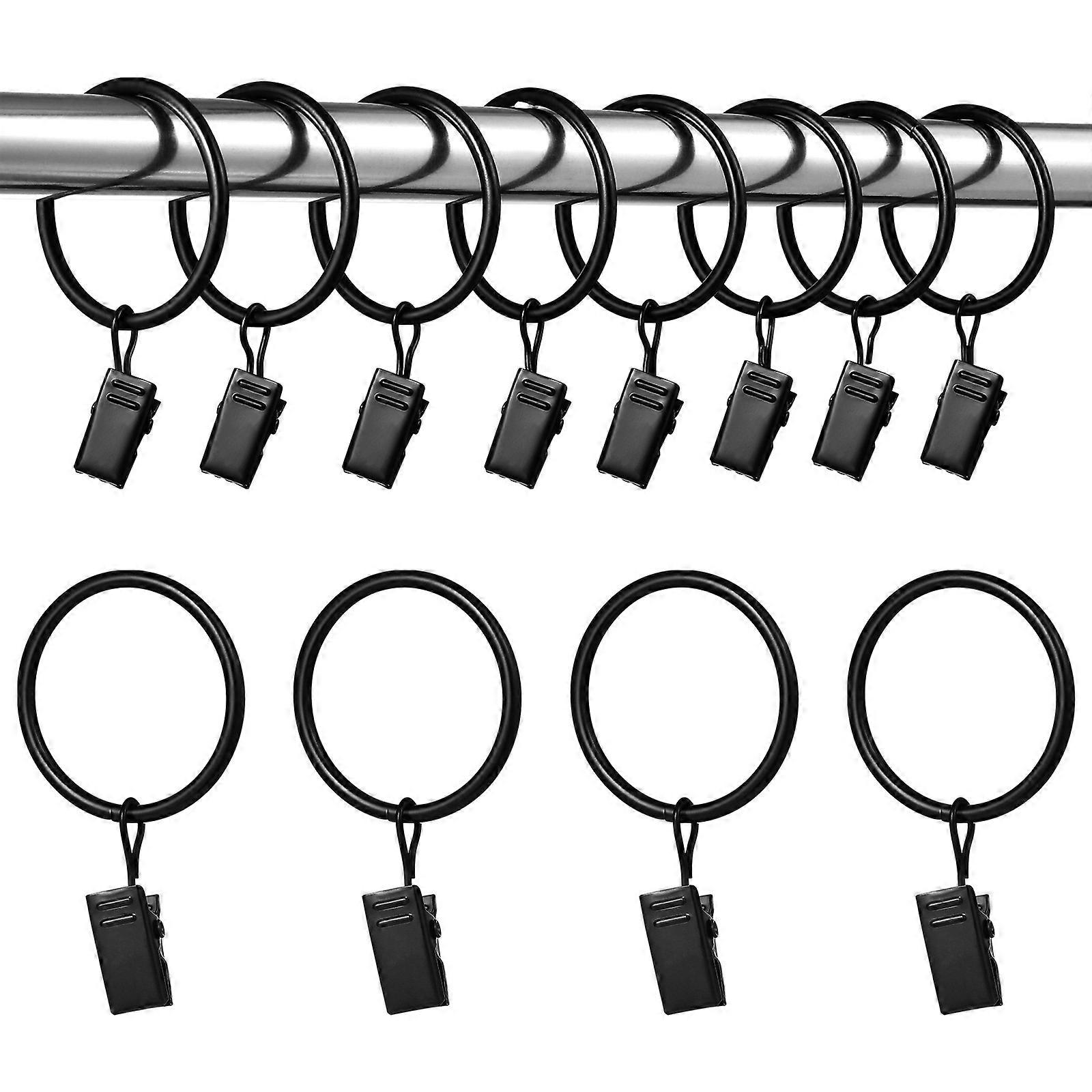 Curtain Rod Rings With Clips Window Curtain Rings For Rods Hotel Use Sturdy Material Round Shape Black Color 50Pcs