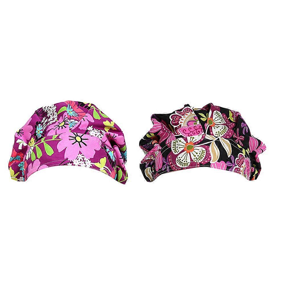 Nurse Doctor Hats 2Pcs Printed Design Dustproof Breathable Operating Room Kitchen Assorted Color