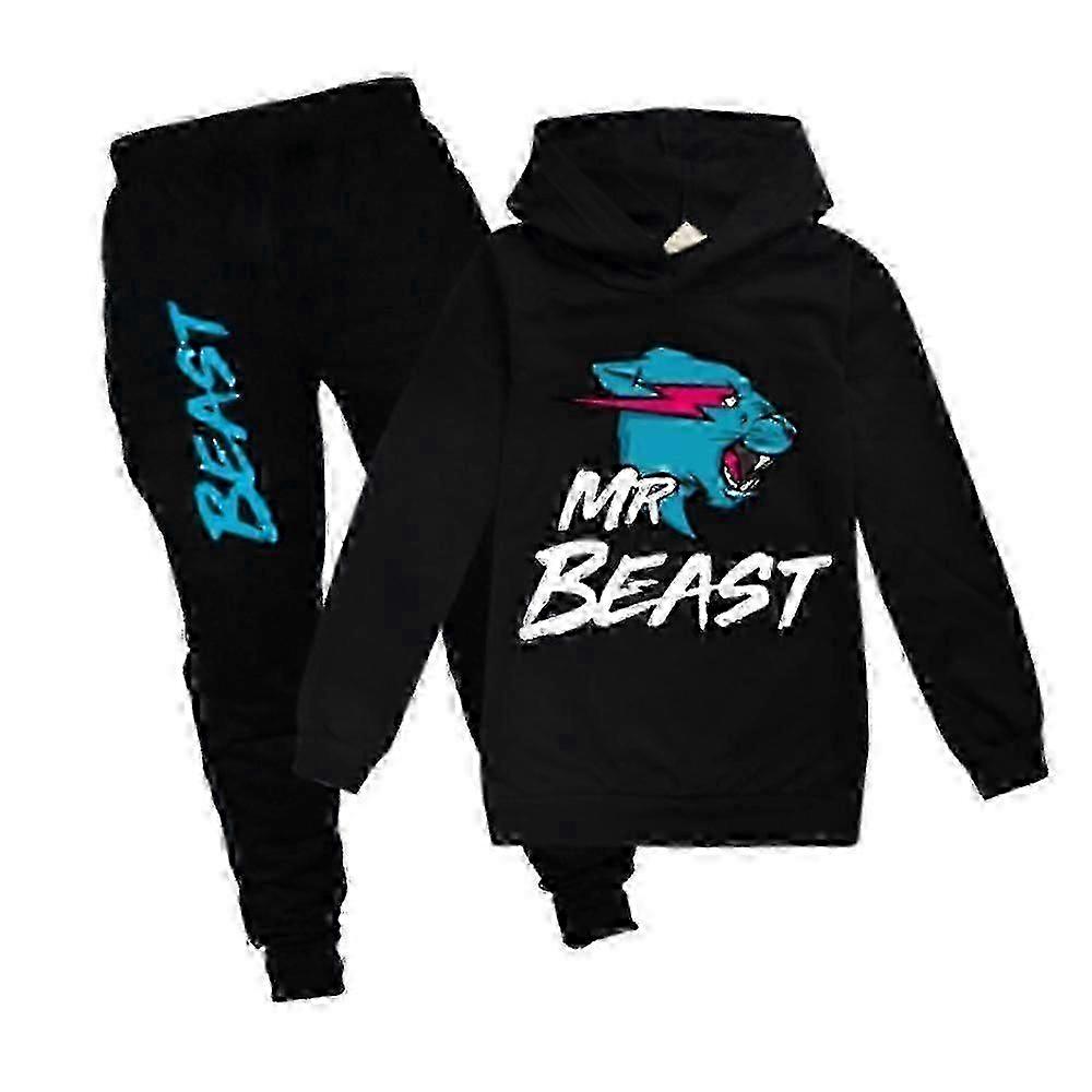 Mr Beast Lightning Cat Barn Pojkar Flickor Träningsoverall Pullover Huvtröja Joggingbyxor Outfit 2 st/set