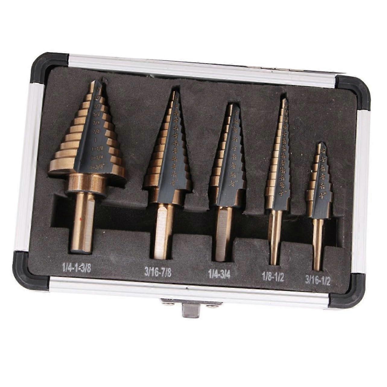SelfStarting Drill Bit Set 5Piece Step Drill Bits Protective Aluminum Case