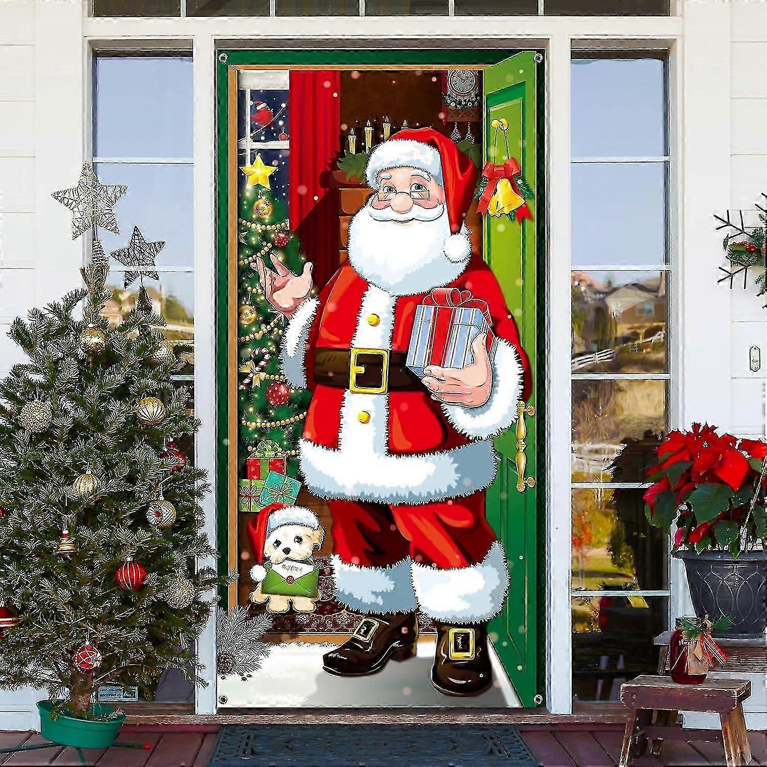 Santa Door Cover Christmas Door Banner Hanging Santa Backdrop Banner For Winter Holiday Decoration Front Door Home