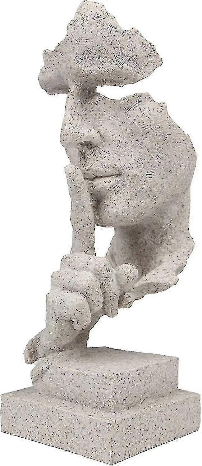 Sandstone Thinker Statue, Silence Is Golden Abstract Art Figurine, Resin Sculptures For Modern Home Decorative Objects For Bedroom, Study, Bookshelf,